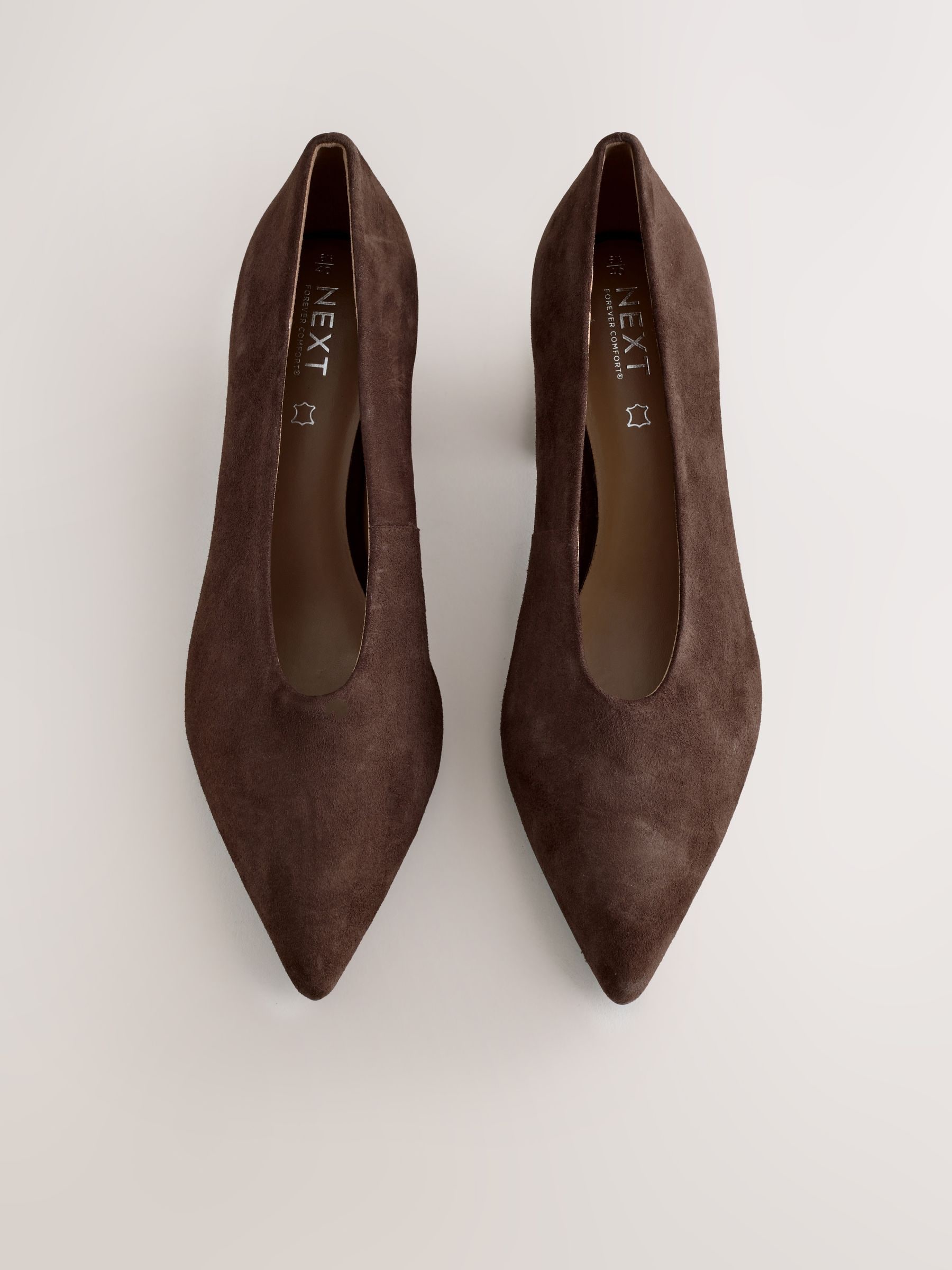 Chocolate Brown Suede Leather Point Toe Low Block Heels Shoes