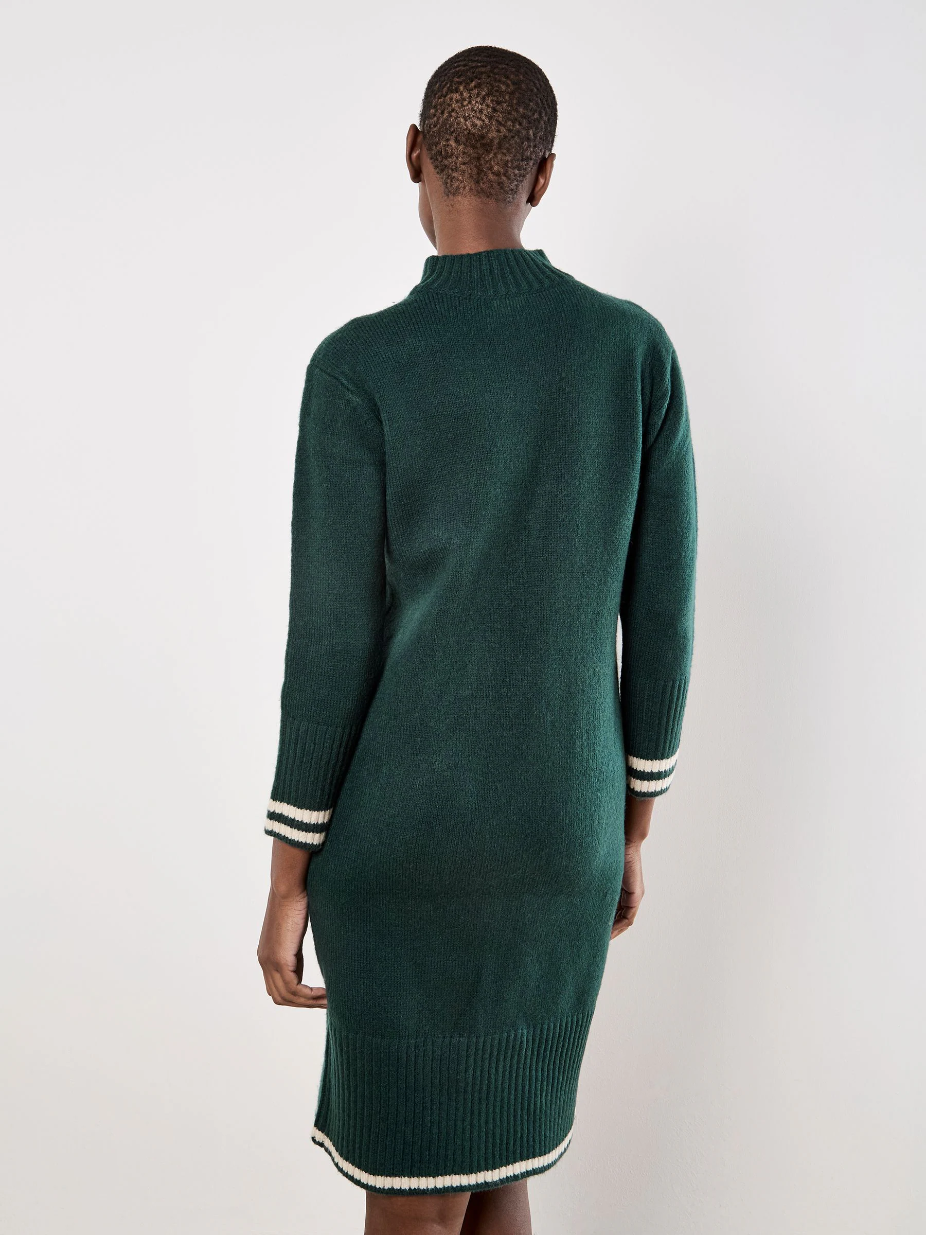Apricot Green Tipped Chunky Knit High Neck Midi Dress