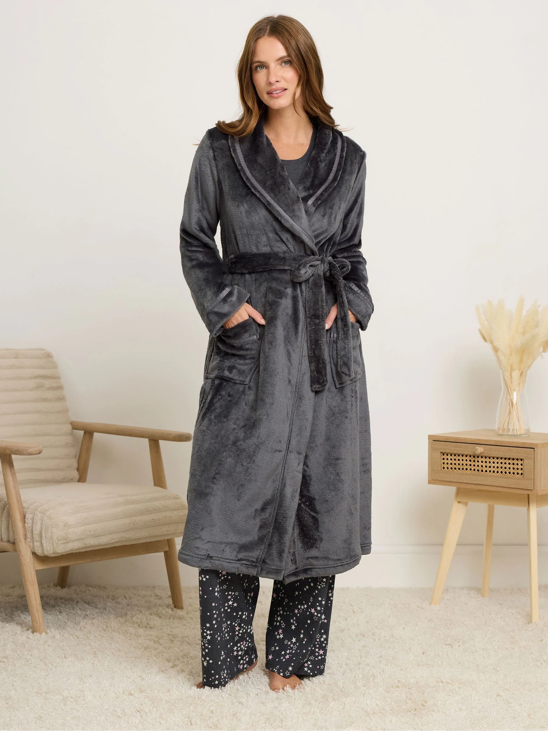 M&Co Grey Ribbon Shawl Collar Robe