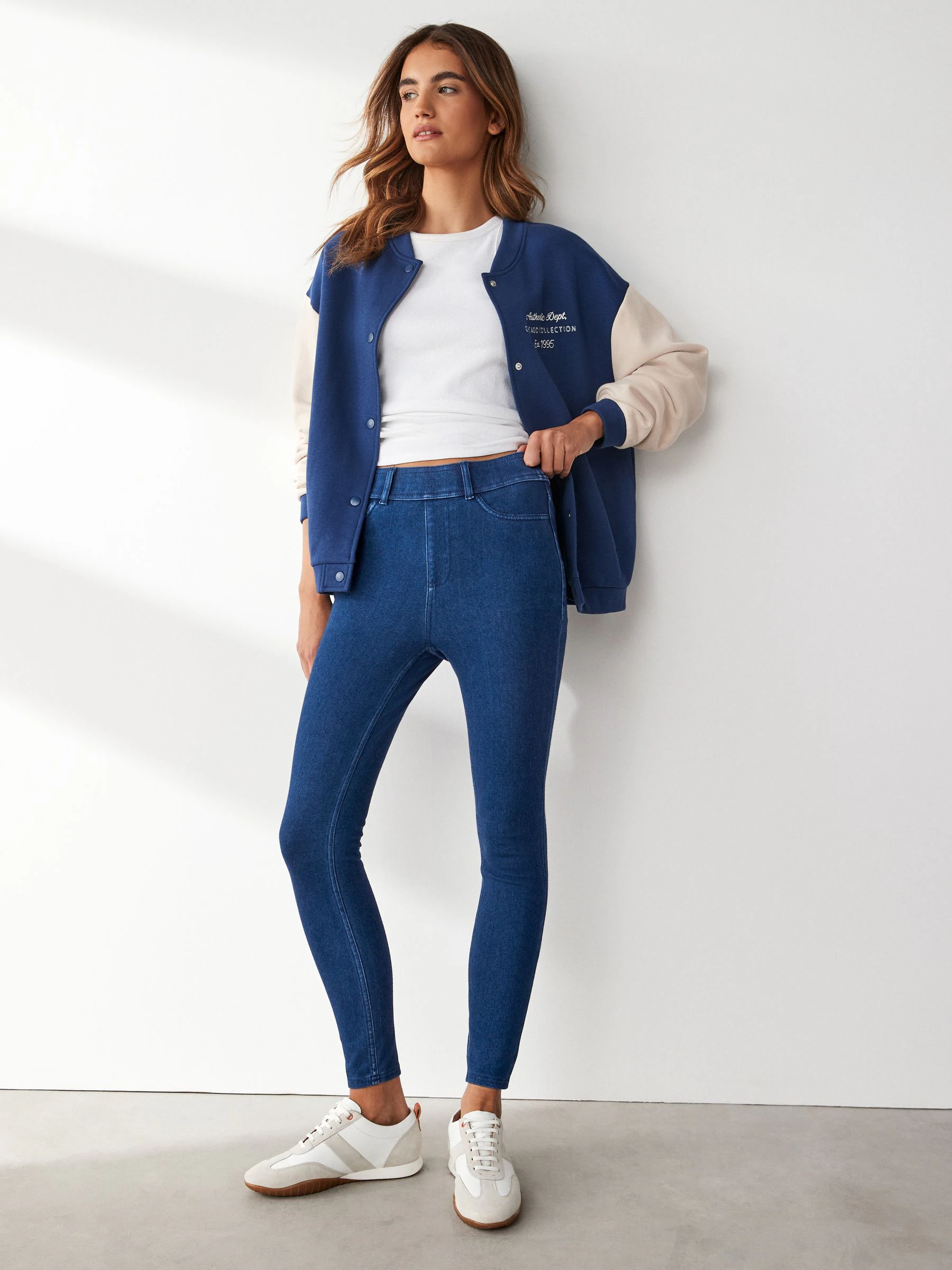 Dark Blue Full Length Jersey Denim Leggings
