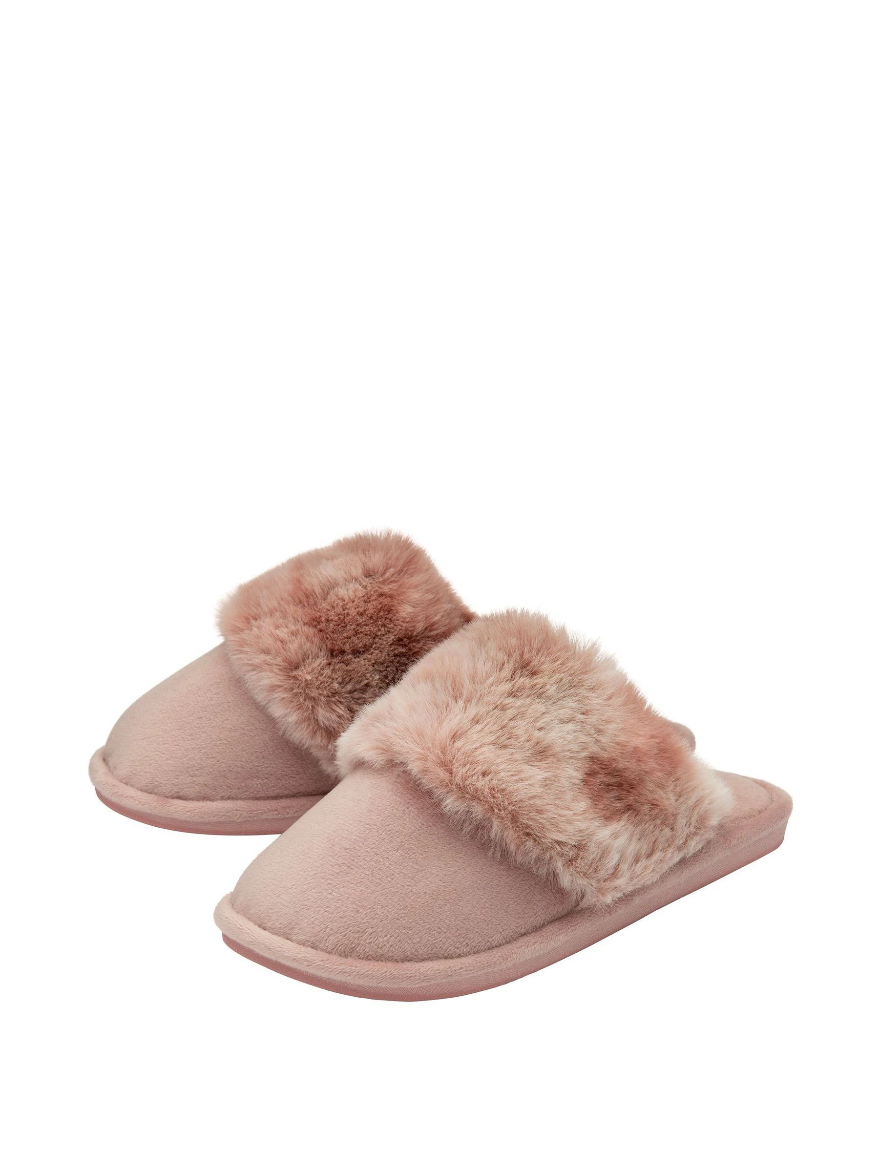 Dunlop Pink Ladies Closed Toe Faux Fur Mule Slippers
