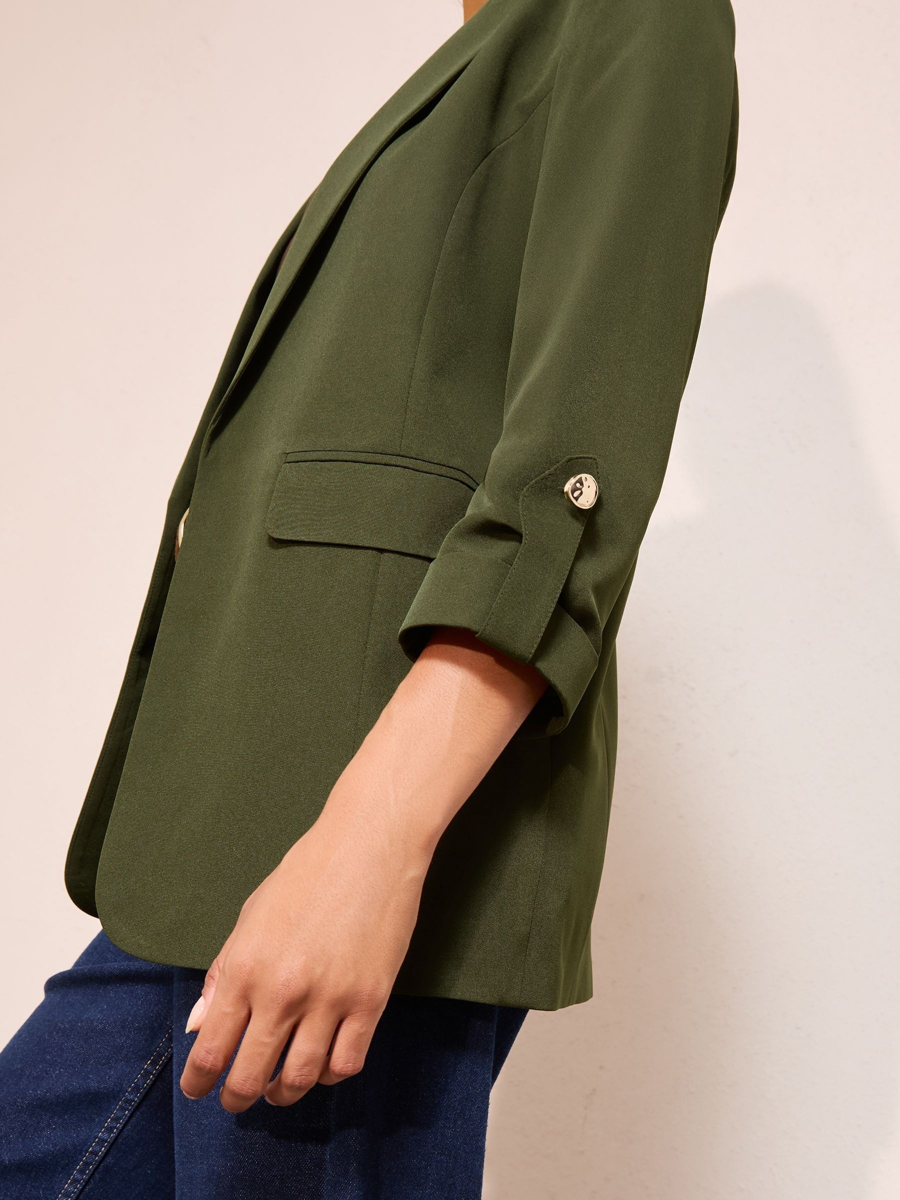 Friends Like These Forest Green Edge to Edge Tailored Sleeve Detail Blazer