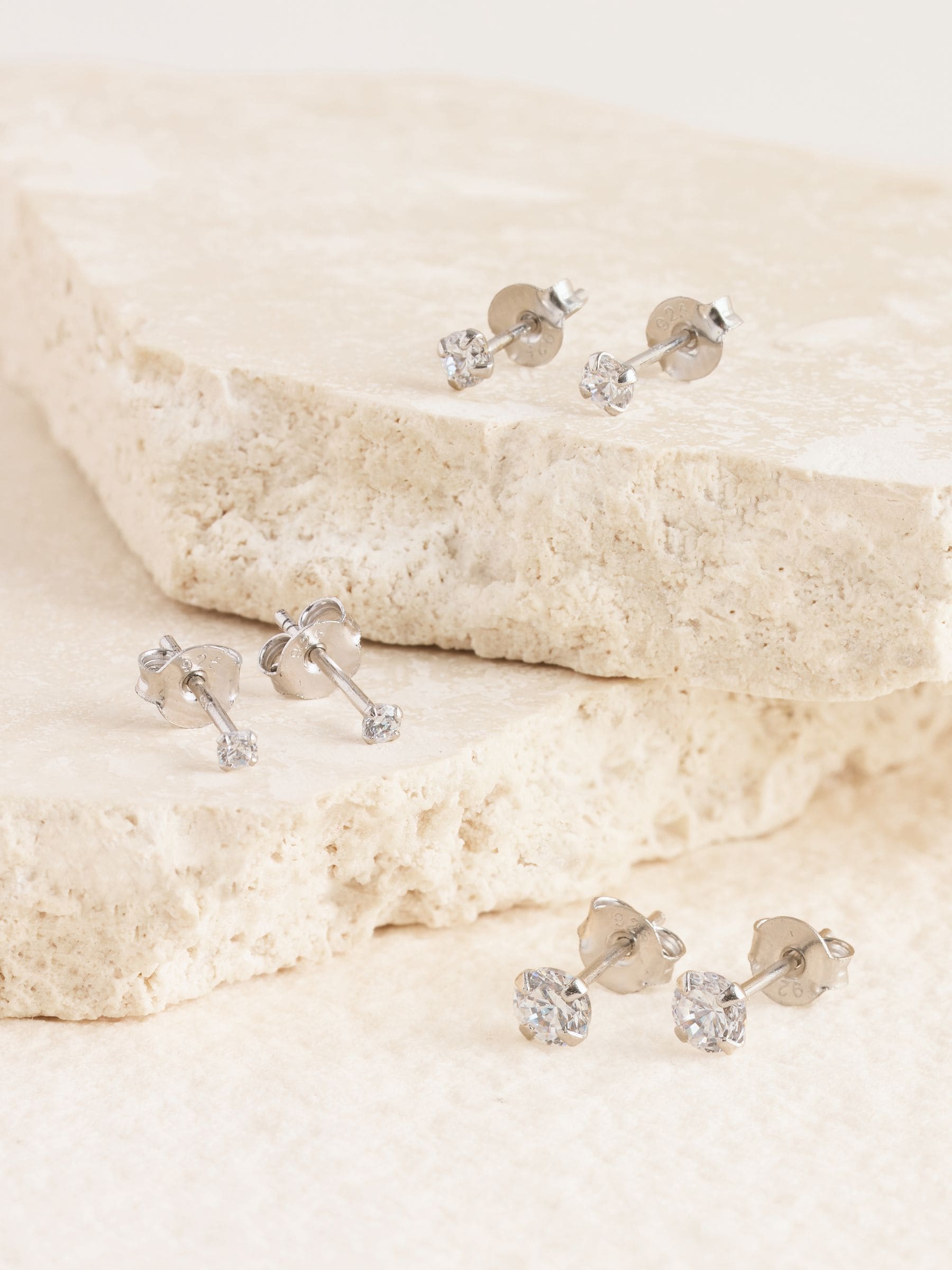 Sterling Silver Crystal Stud Earrings 3 Pack