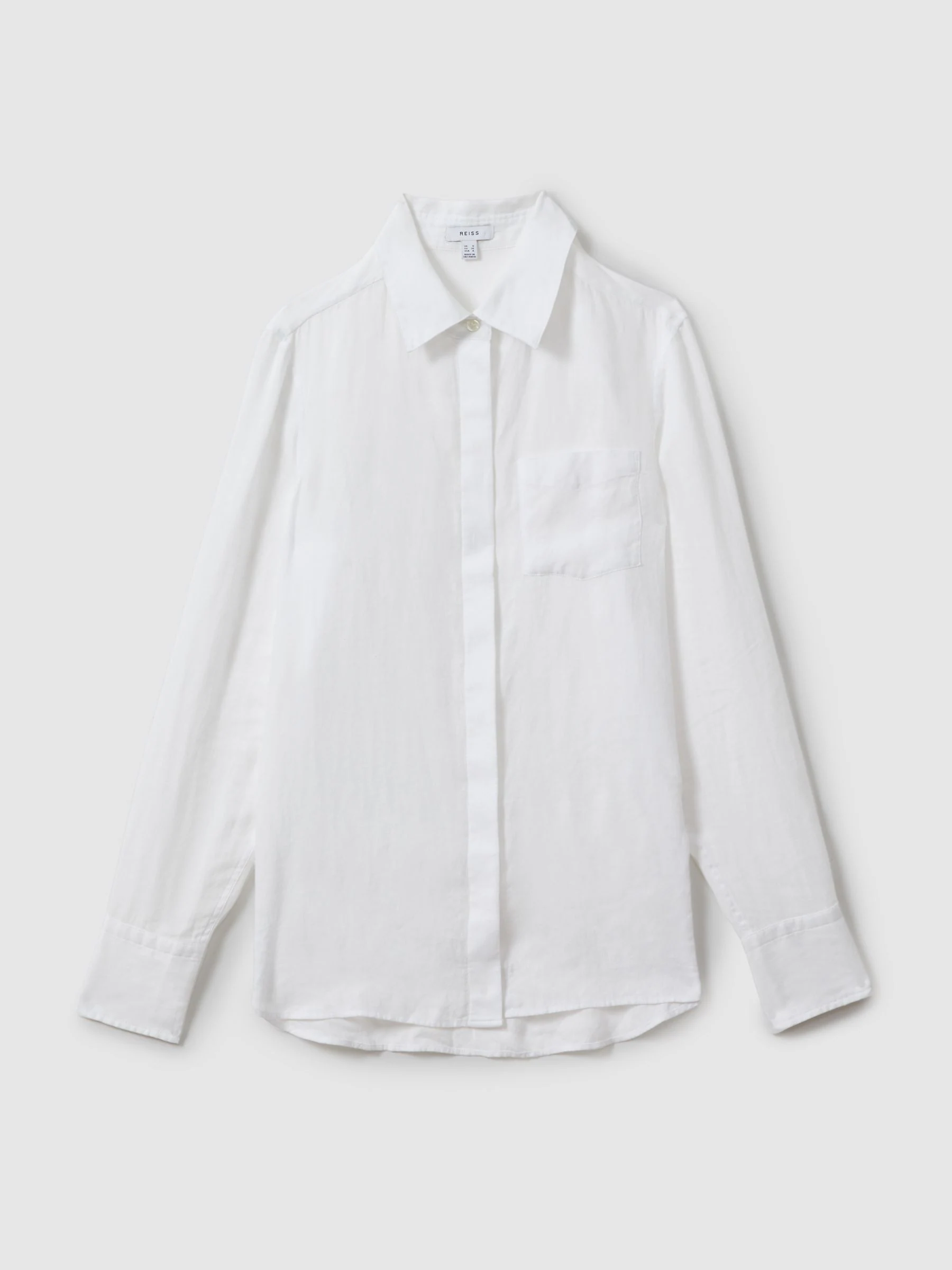 Reiss White Belle Linen Button-Through Shirt