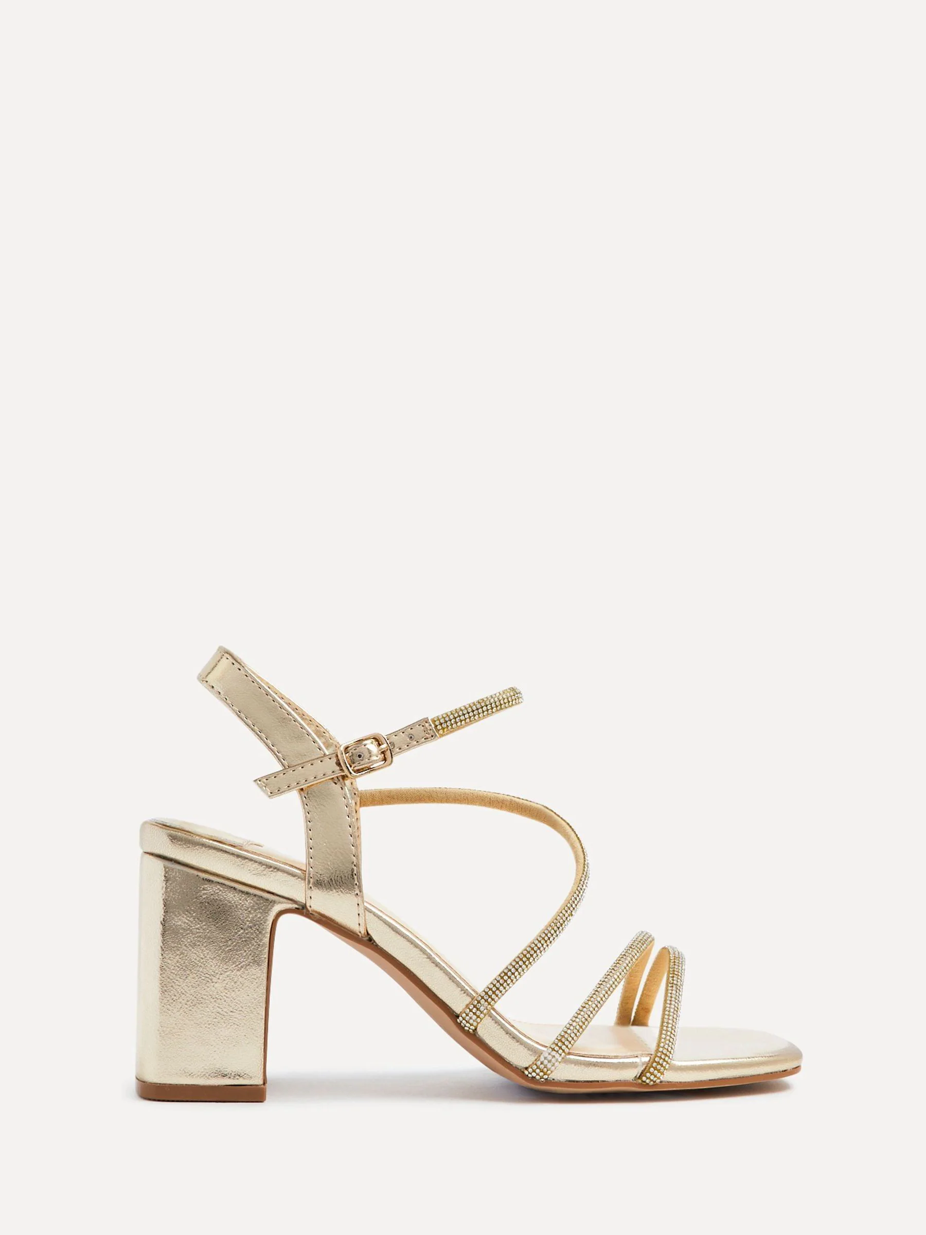 Linzi Gold Kira Strappy Diamante Block Heeled Sandals