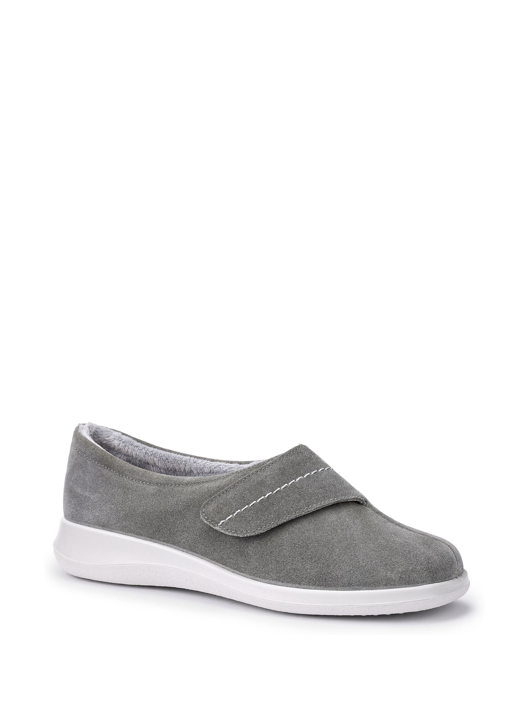 Hotter Grey Regular Fit Wrap Touch-Fastening Slippers