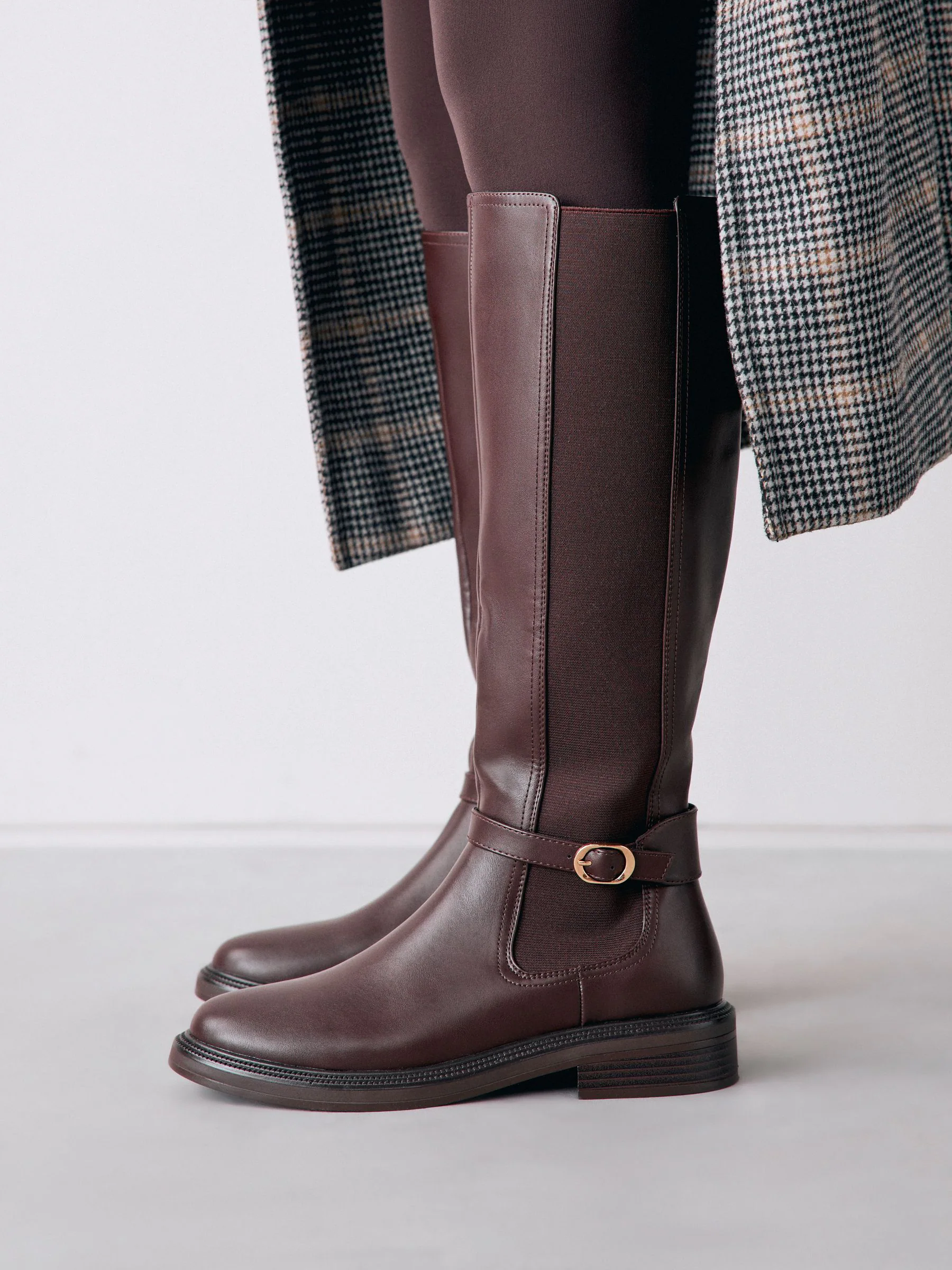 Chocolate Brown Extra Wide Fit Forever Comfort® Buckle Detail Riding Boots