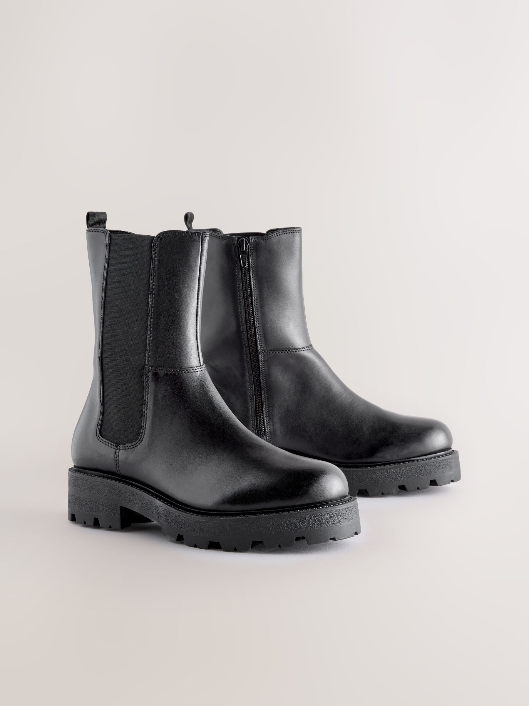Black Leather Forever Comfort® Chunky Chelsea Boots