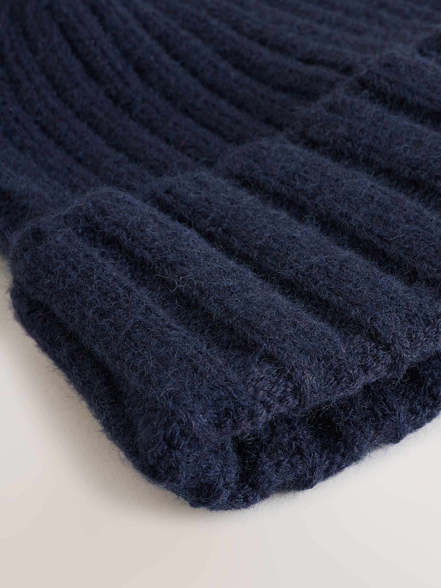 Navy Rib Knit Pom Hat