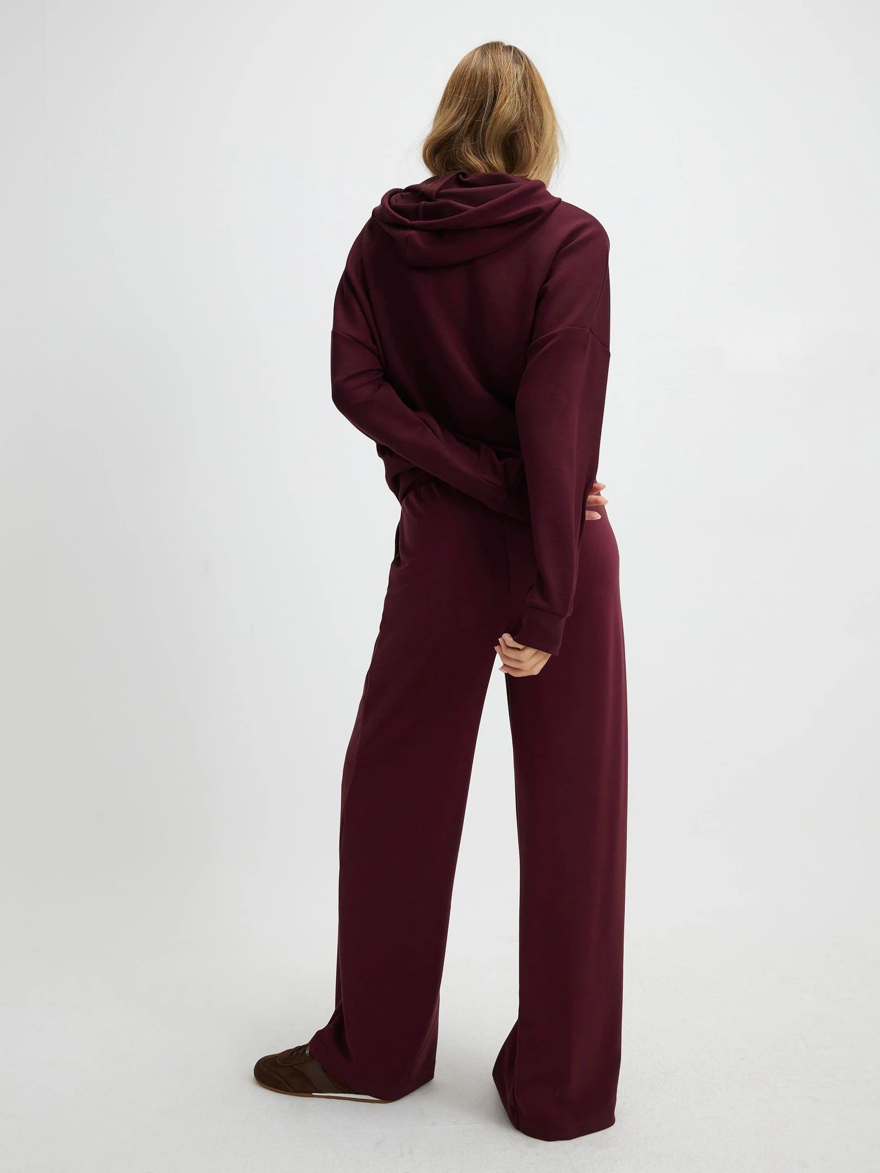 River Island Burgundy Premium High Waisted Wide Leg Joggers