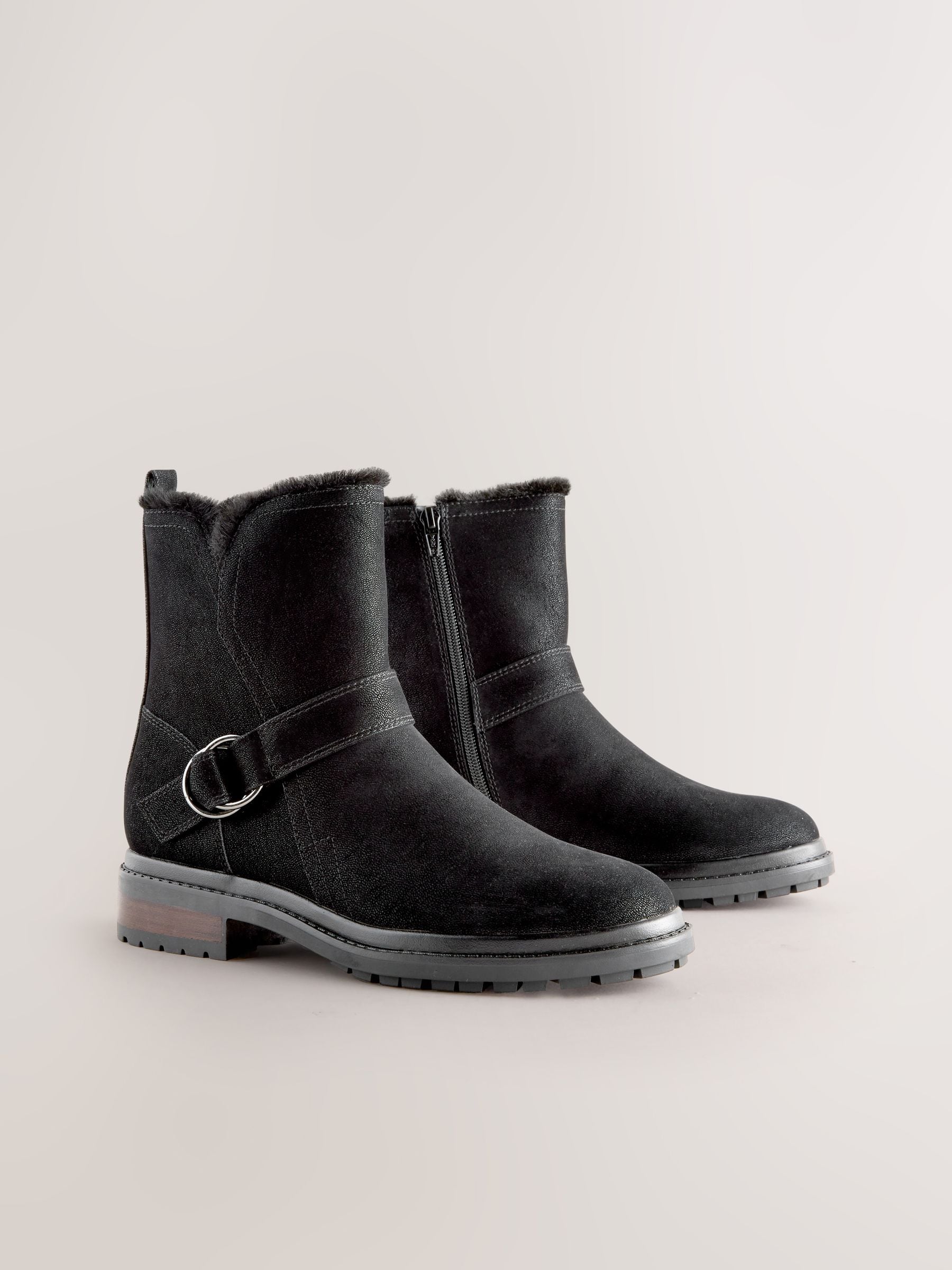 Black Forever Comfort® Faux Fur Hardware Ankle Boots