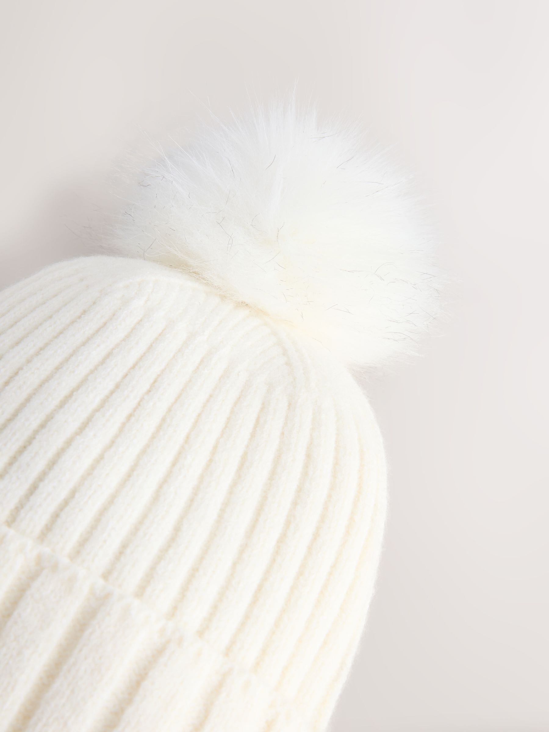 Ecru Rib Knit Pom Hat