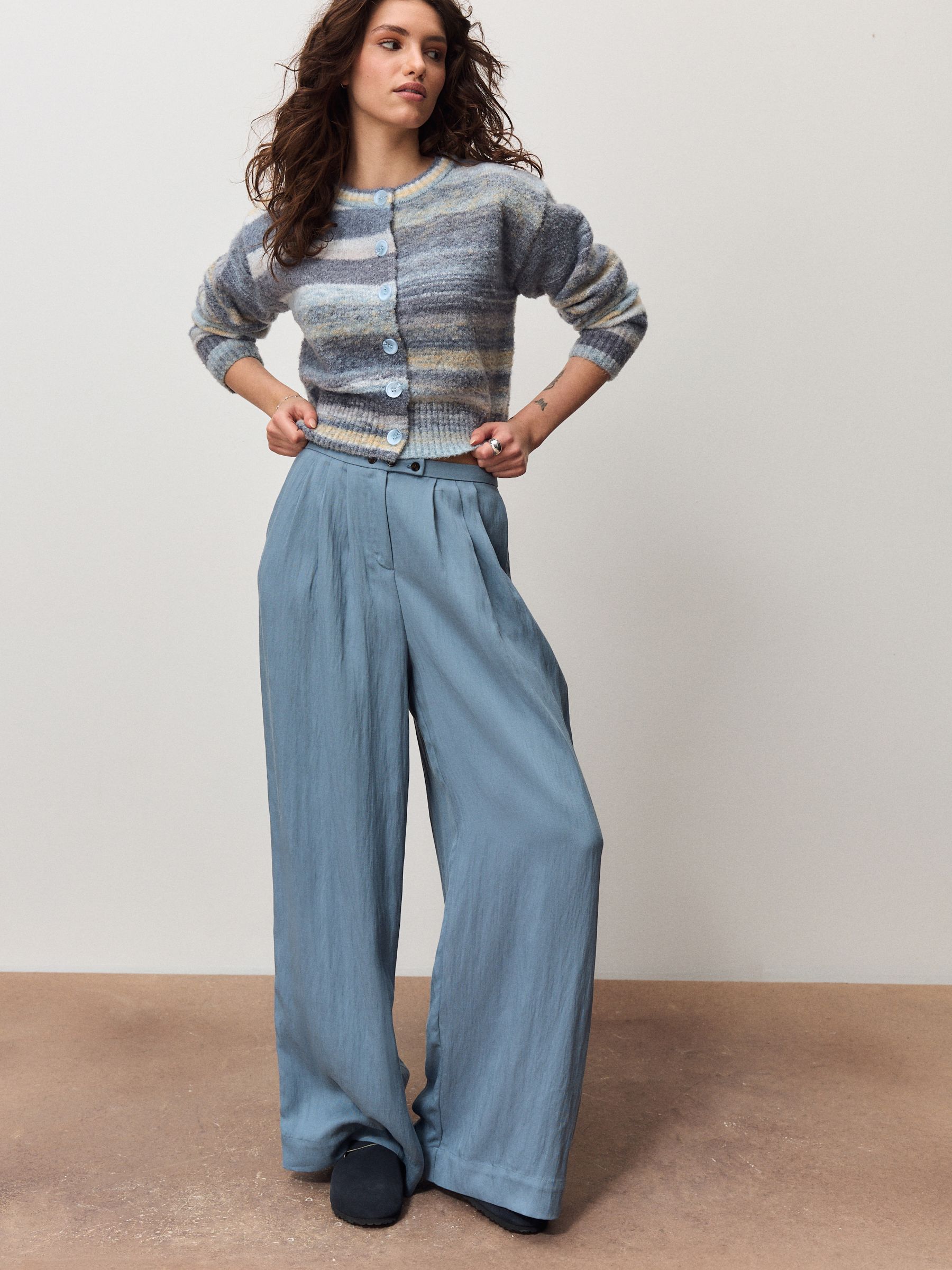 Blue Multi Spacedye Knitted Crew Neck Cardigan