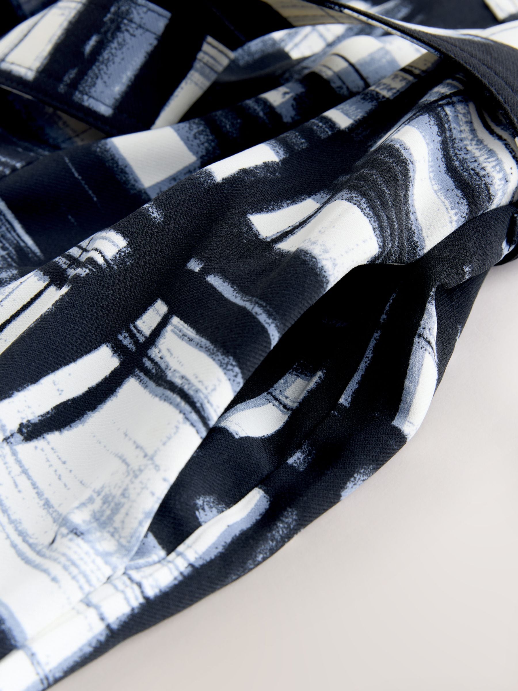 Black/White Check Mini Long Sleeve Tie Waist Shirt Dress