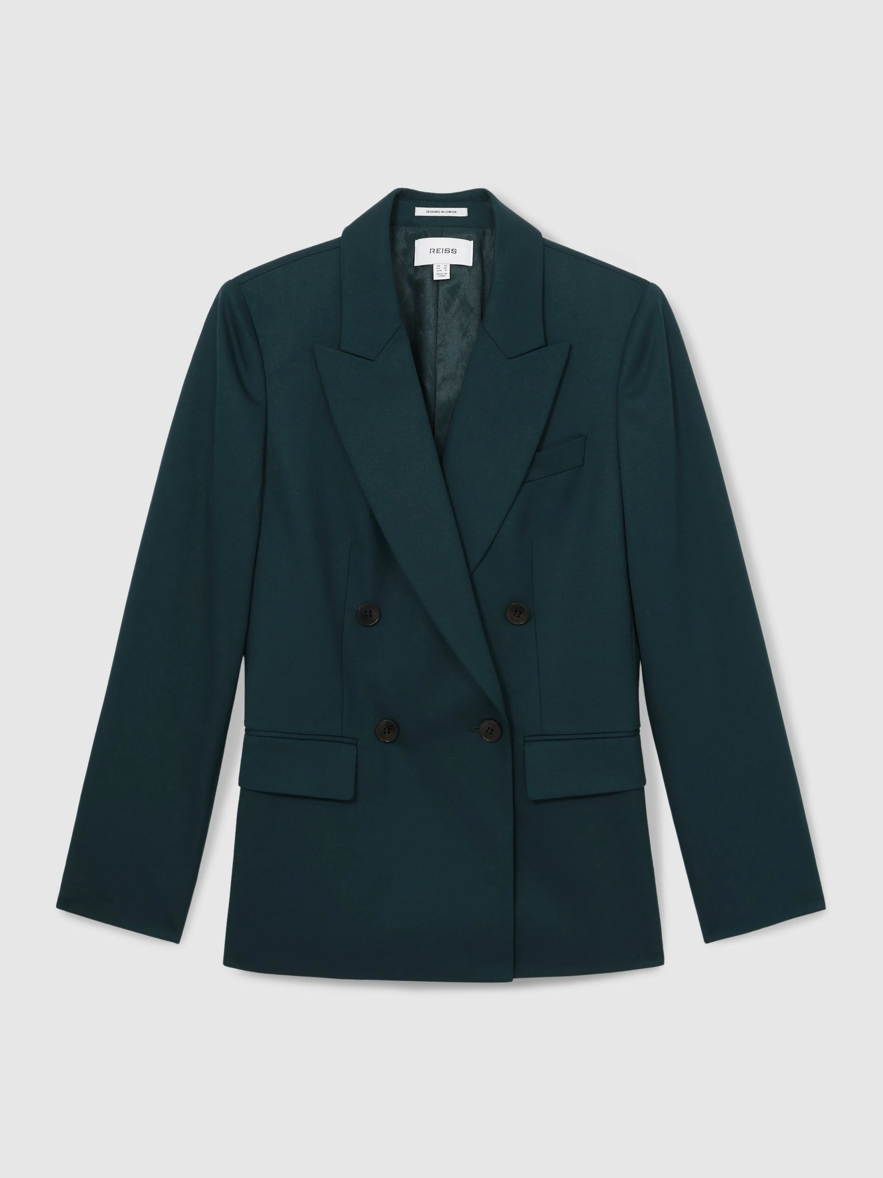 Reiss Green Jade Wool-Blend Double-Breasted Suit Blazer