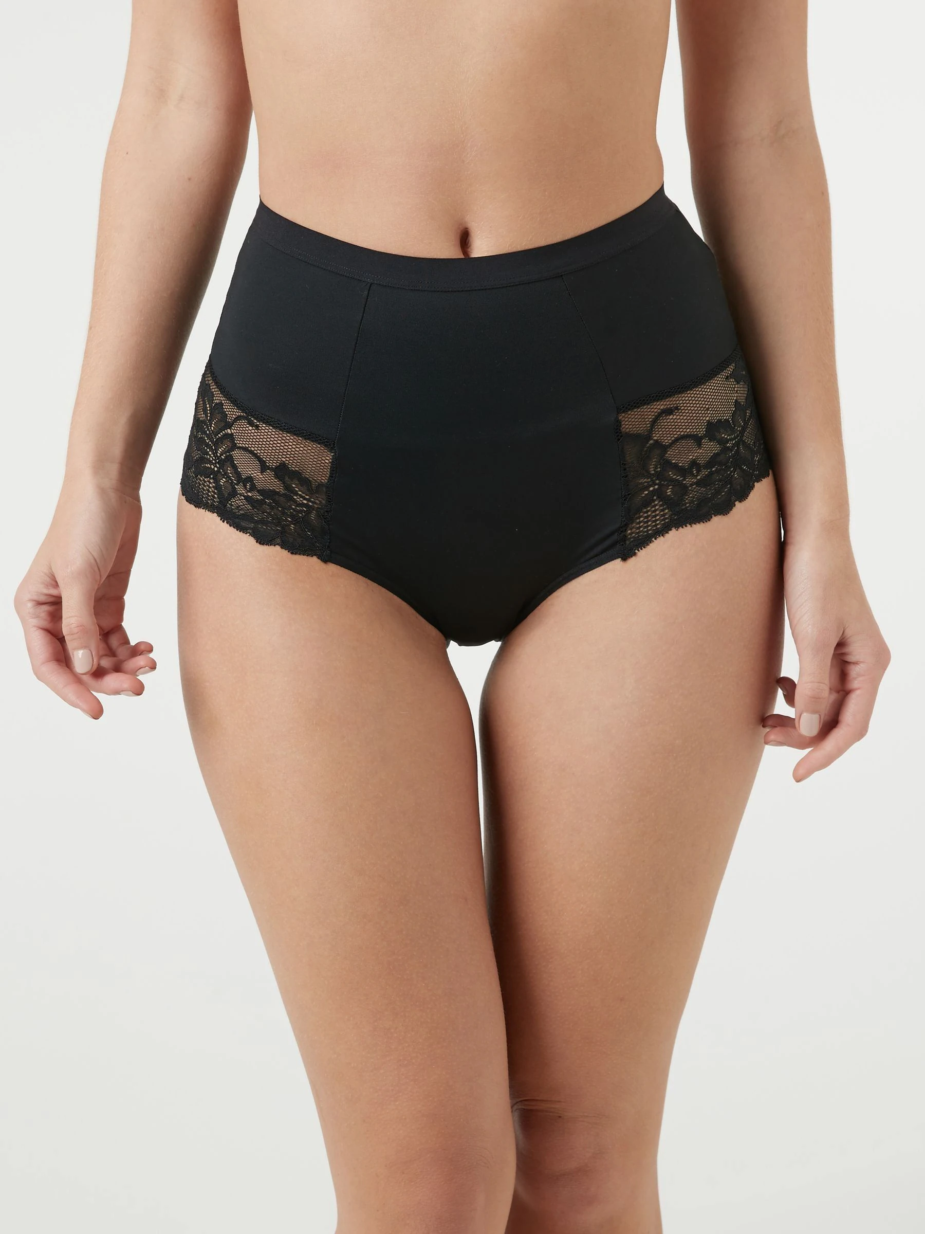 Black / Praline Nude Print Tummy Control Shaping Lace Back Brazilian Knickers 2 Pack