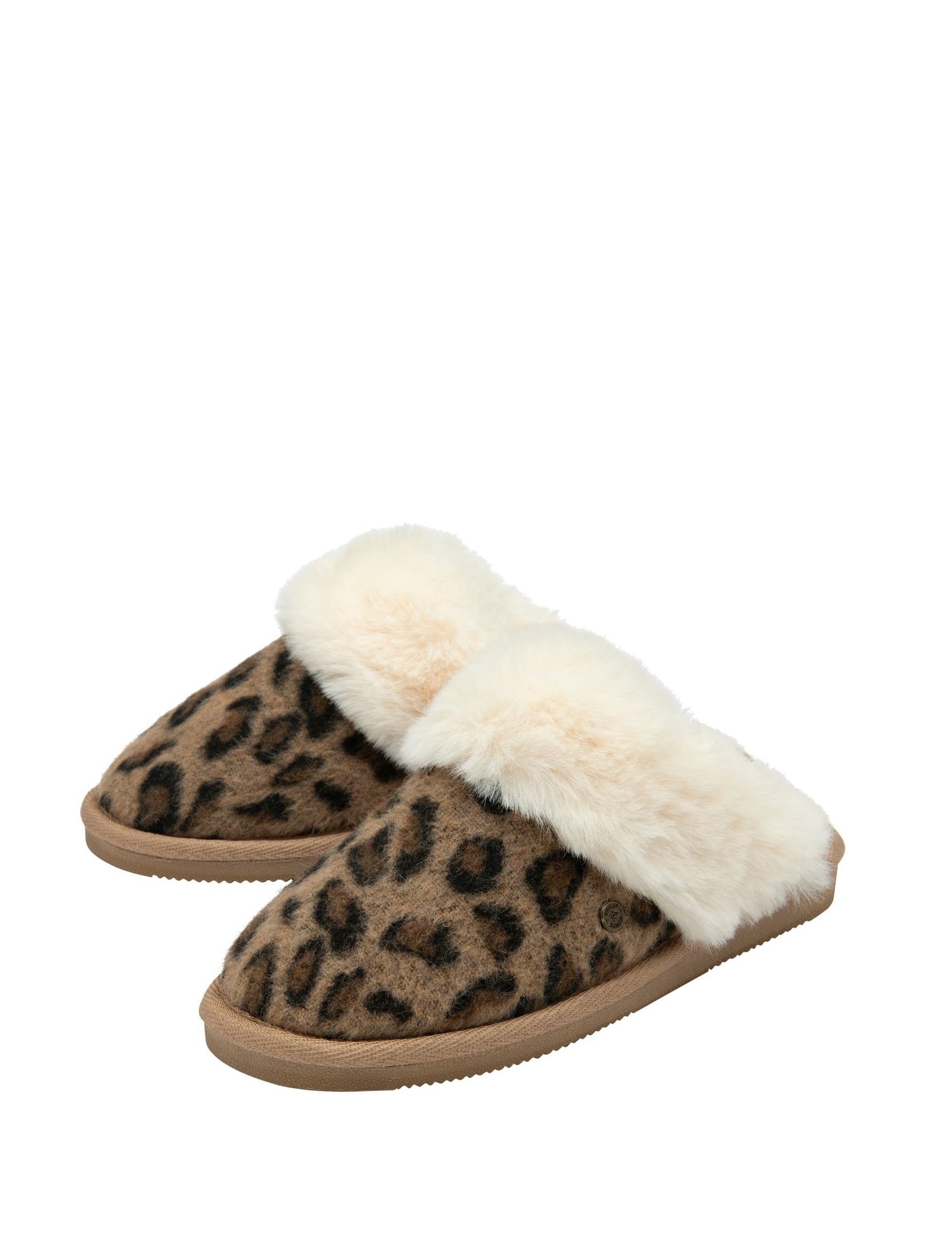 Dunlop Animal Faux Suede Mule Slippers Fur Collar