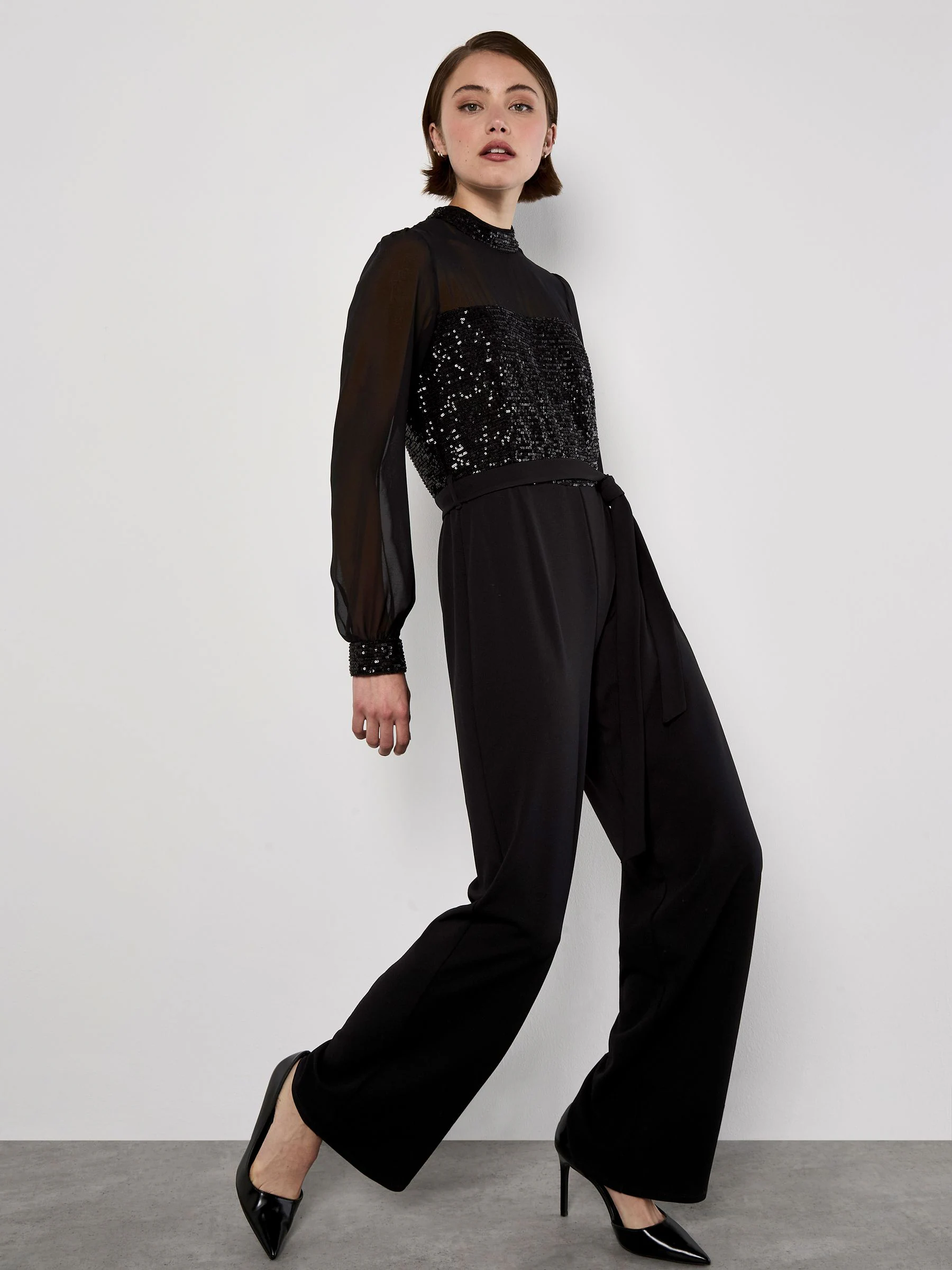 Apricot Black Sequin Detail Jumpsuit
