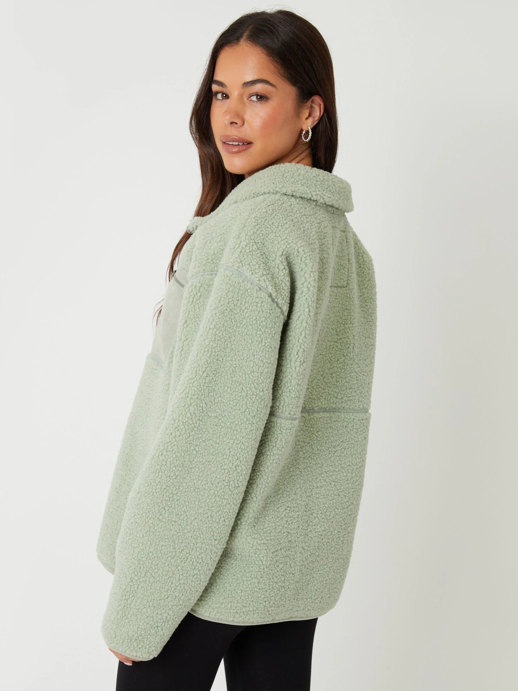 Threadbare Green Half Zip Borg Fleece