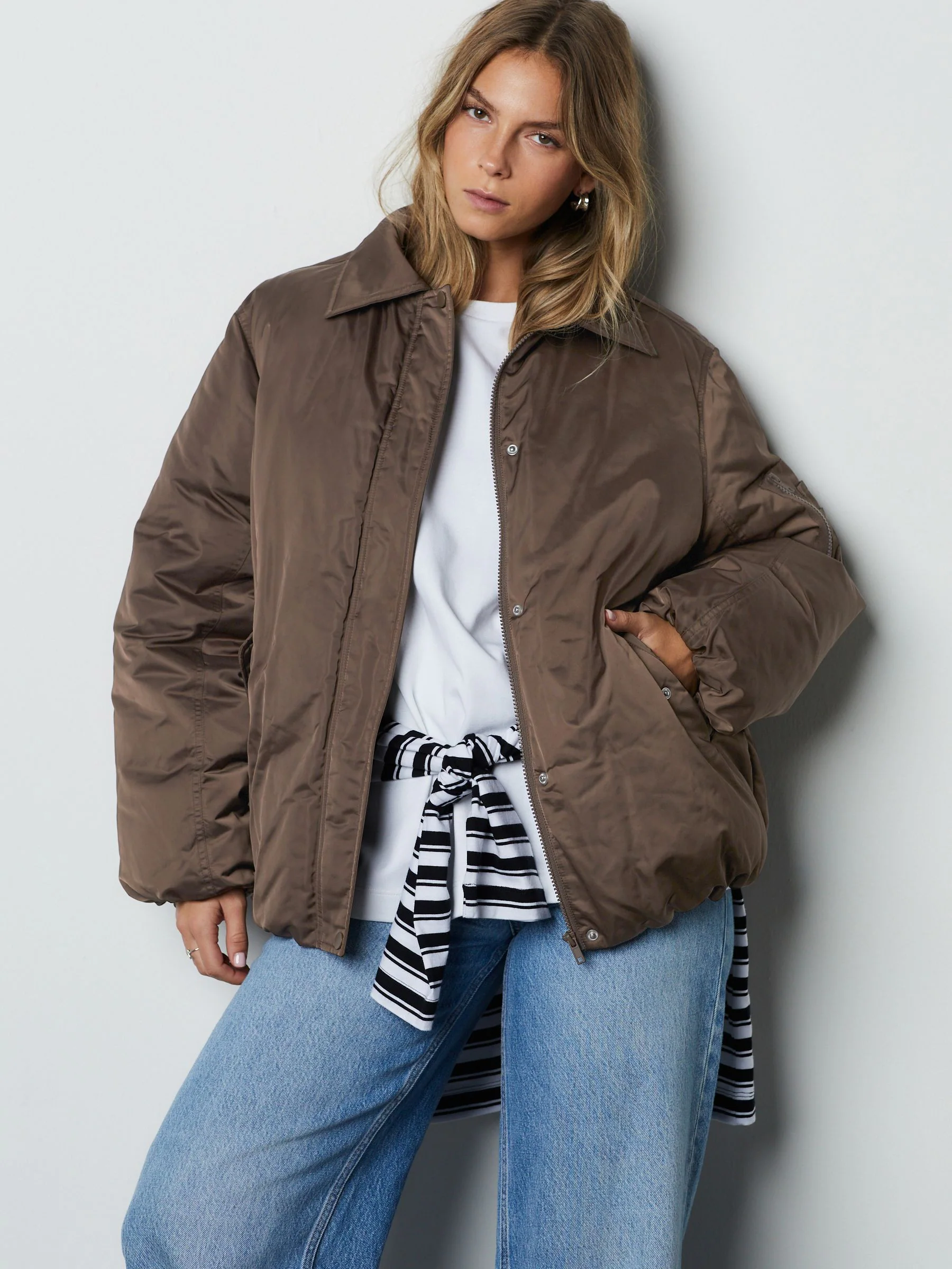 Chocolate Brown Shower Resistant Bomber Jacket