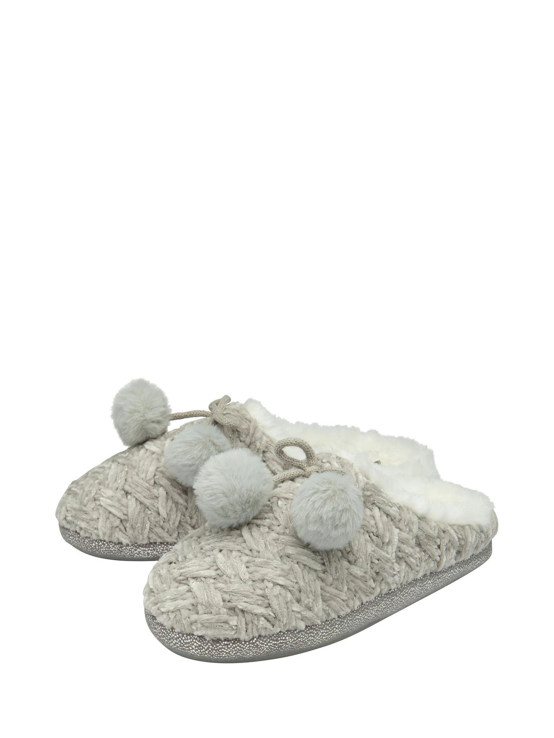 Dunlop Grey Ladies Knitted Closed Toe Mule Slippers