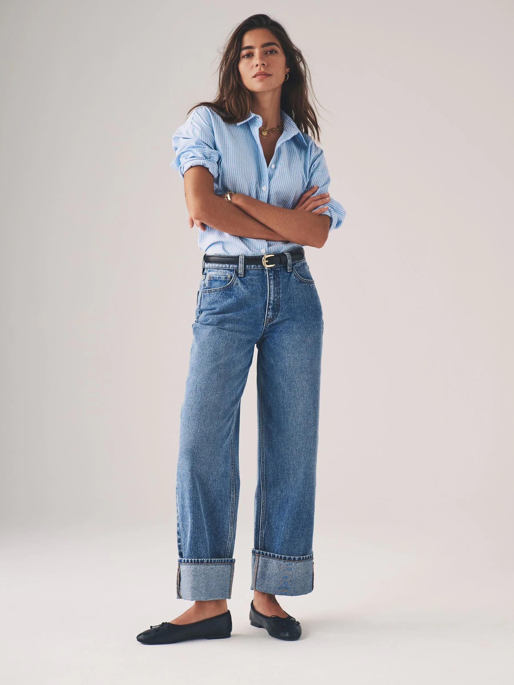 The Set 2 Pack Wide Leg Turn Up Hem Jeans Mid Blue/Dark Blue