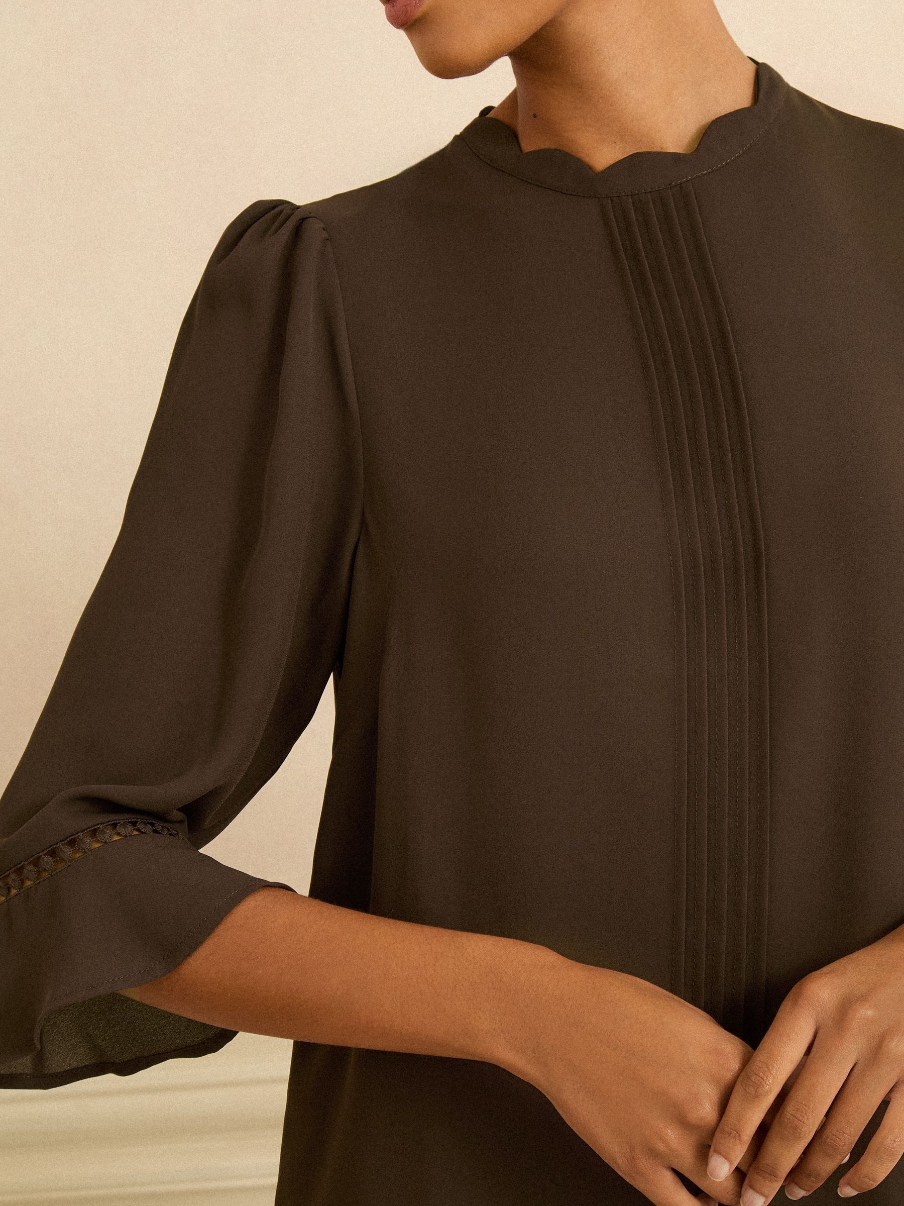 Love & Roses Chocolate Brown 3/4 Flute Sleeve Blouse