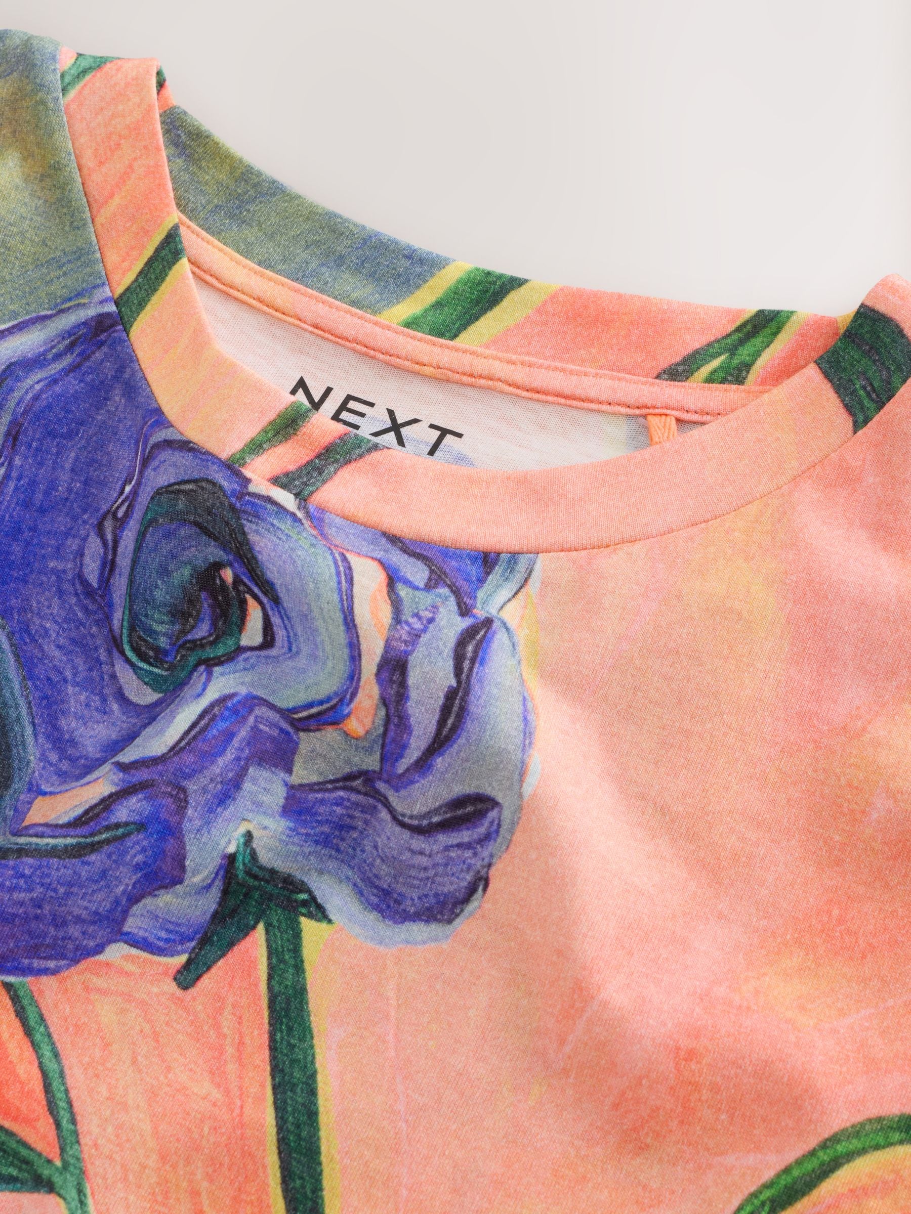 Blue/Orange Floral Cap Sleeve TENCEL™ Modal Blend T-Shirt