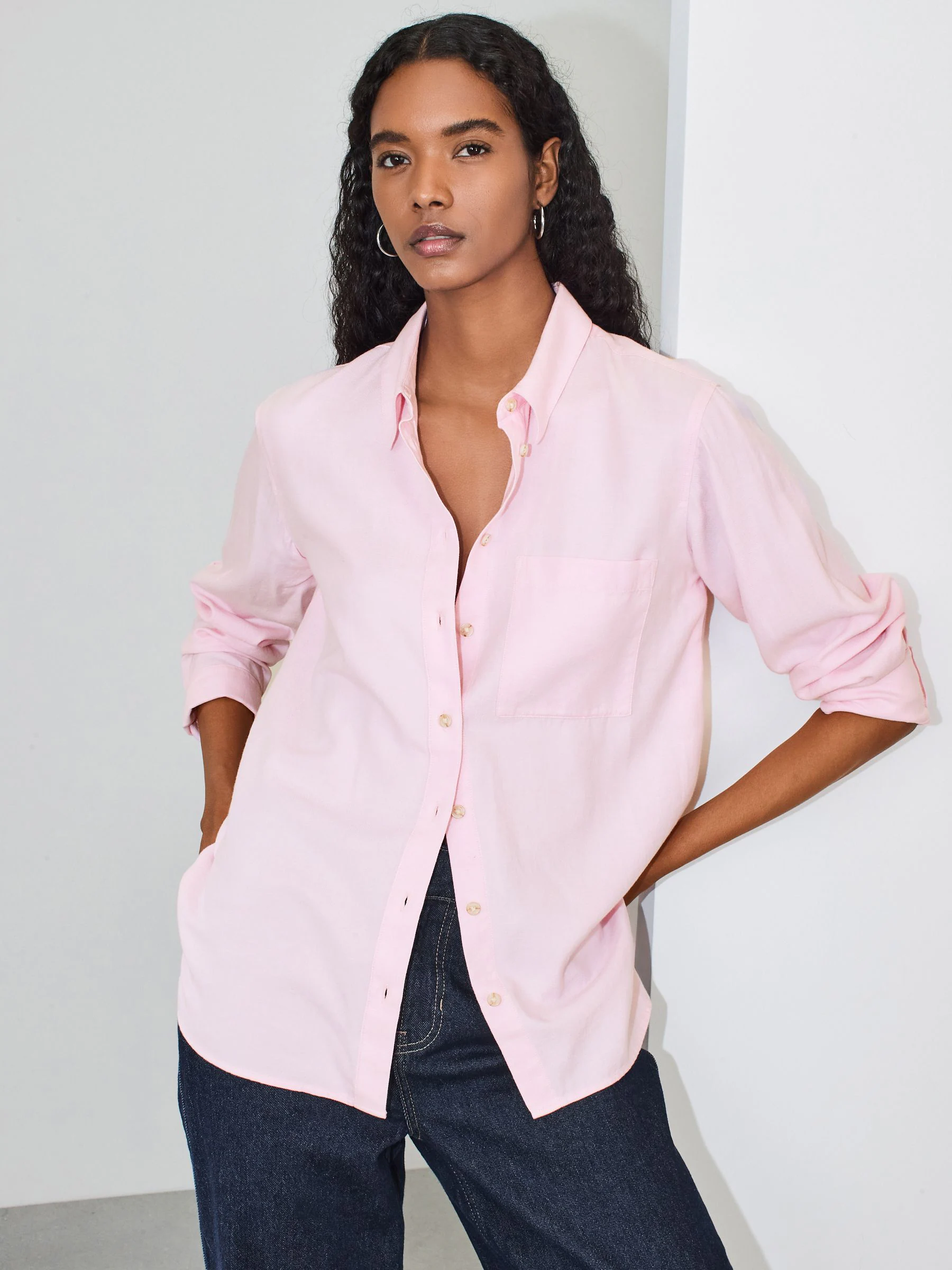 Pink Relaxed 100% Cotton Button Down Casual Long Sleeve Shirt