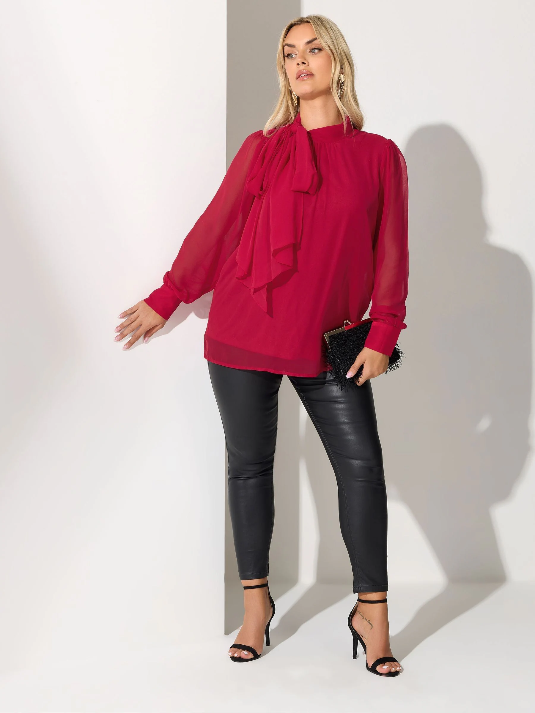 Yours Curve Red London Dramatic Side Bow Blouse