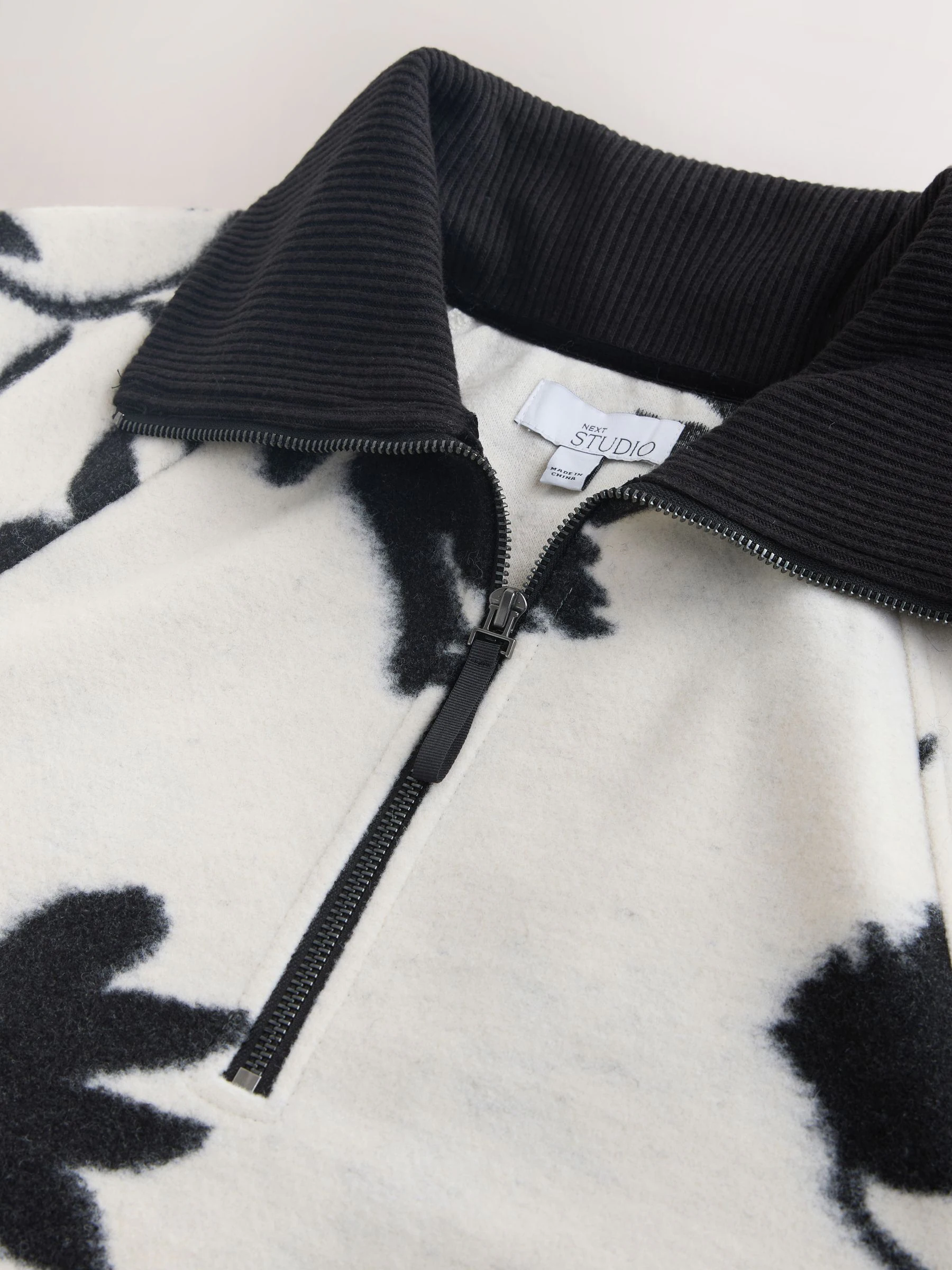 Black/White Floral Half Zip Fleece