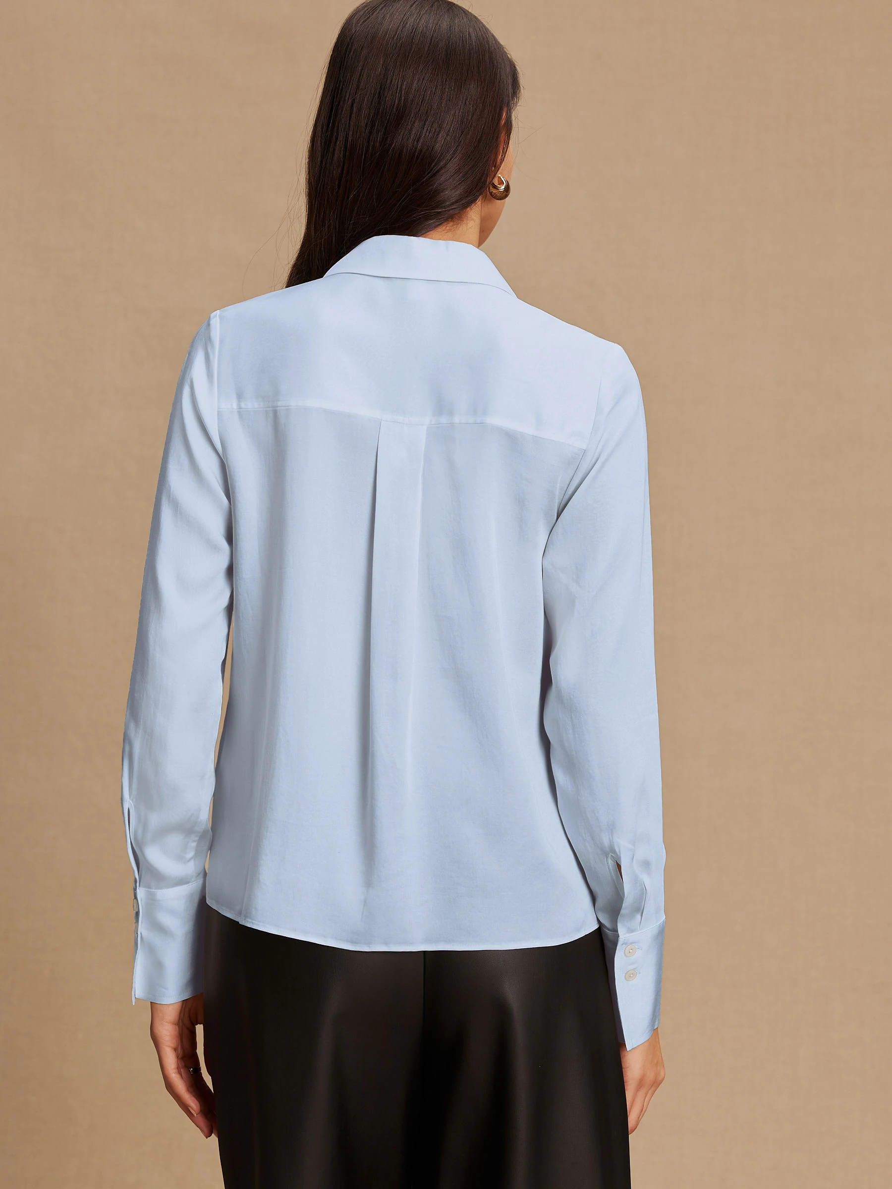 Pastel Blue Soft Revere Collar Long Sleeve Shirt