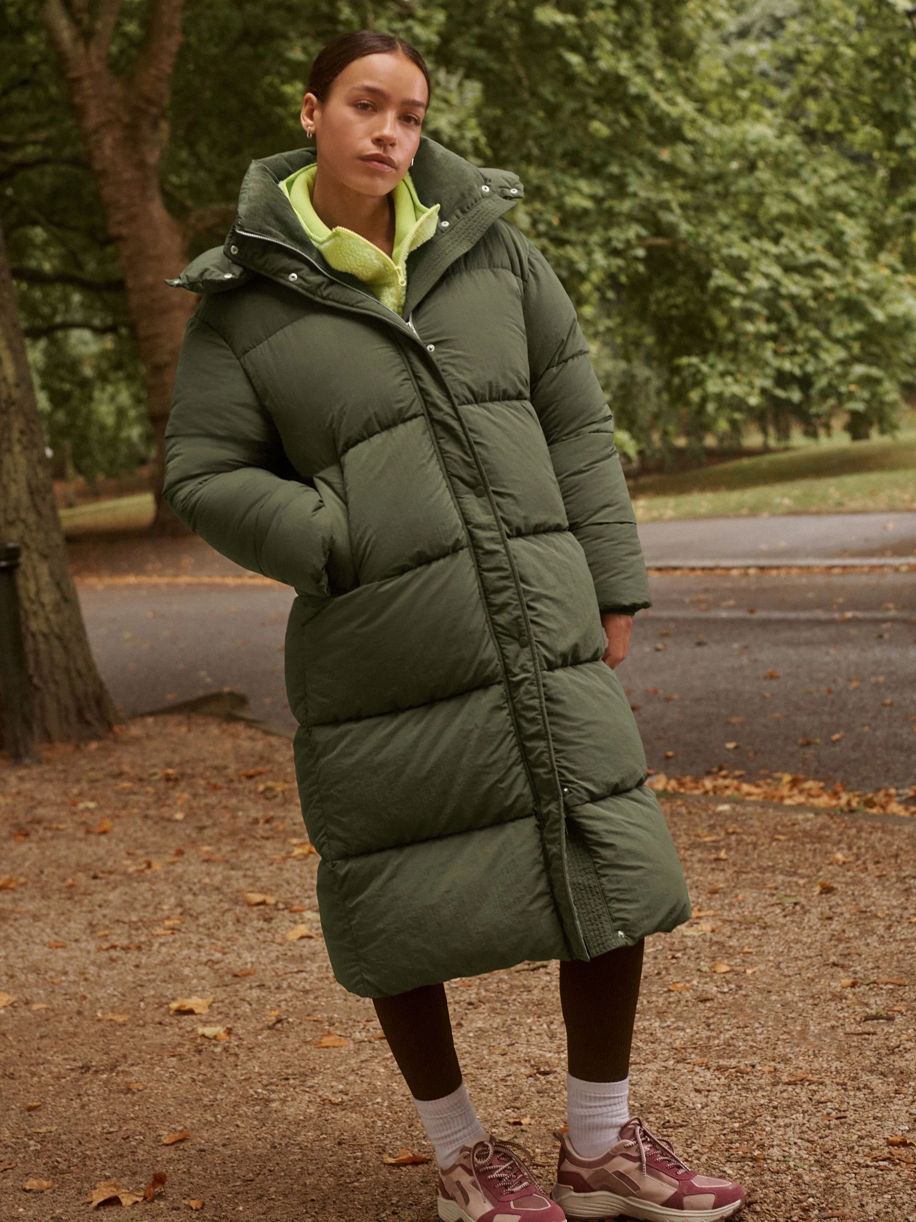 Khaki Green Shower Resistant Longline Padded Coat