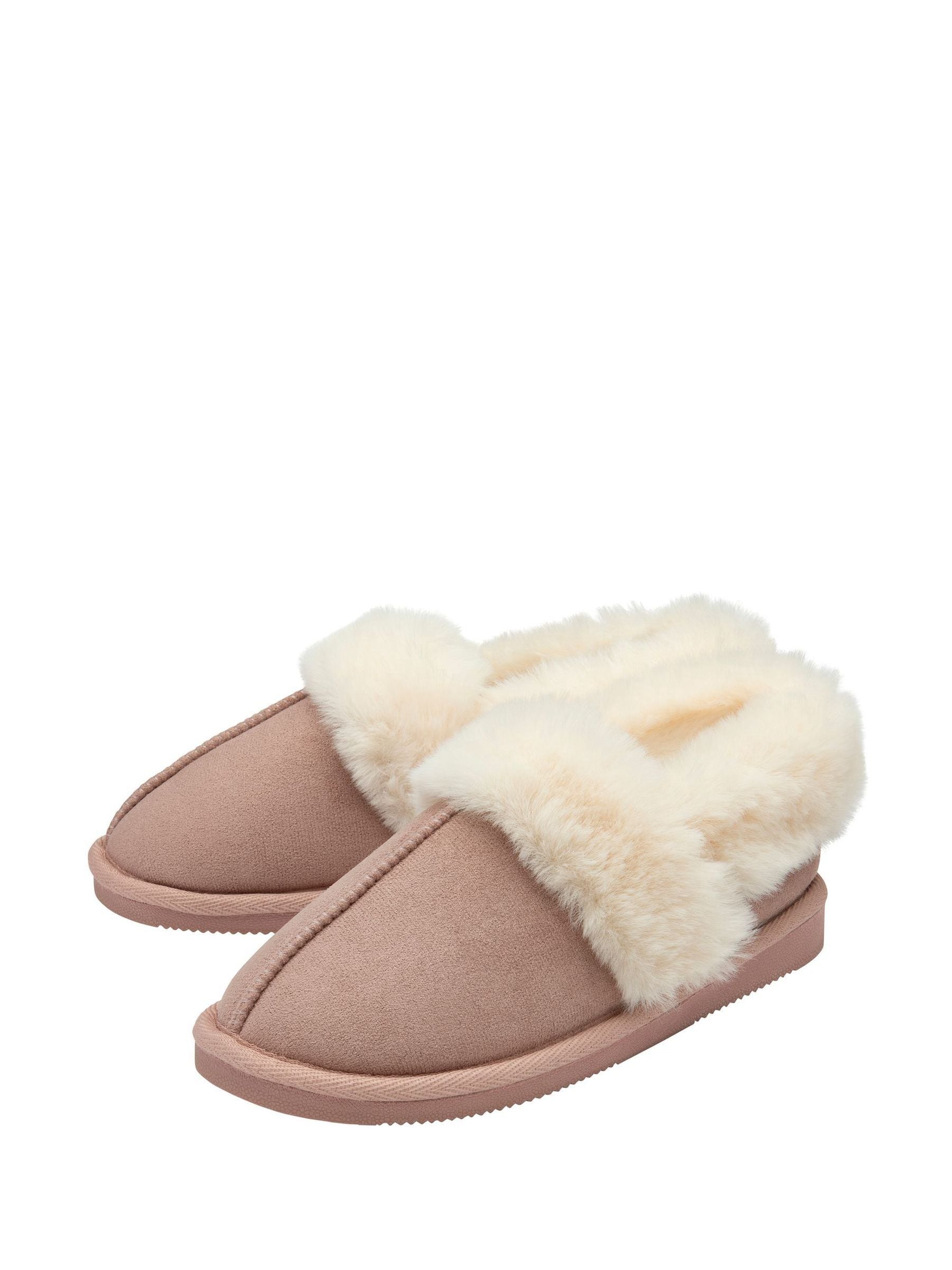 Dunlop Pink Faux Suede Collar Full Slippers