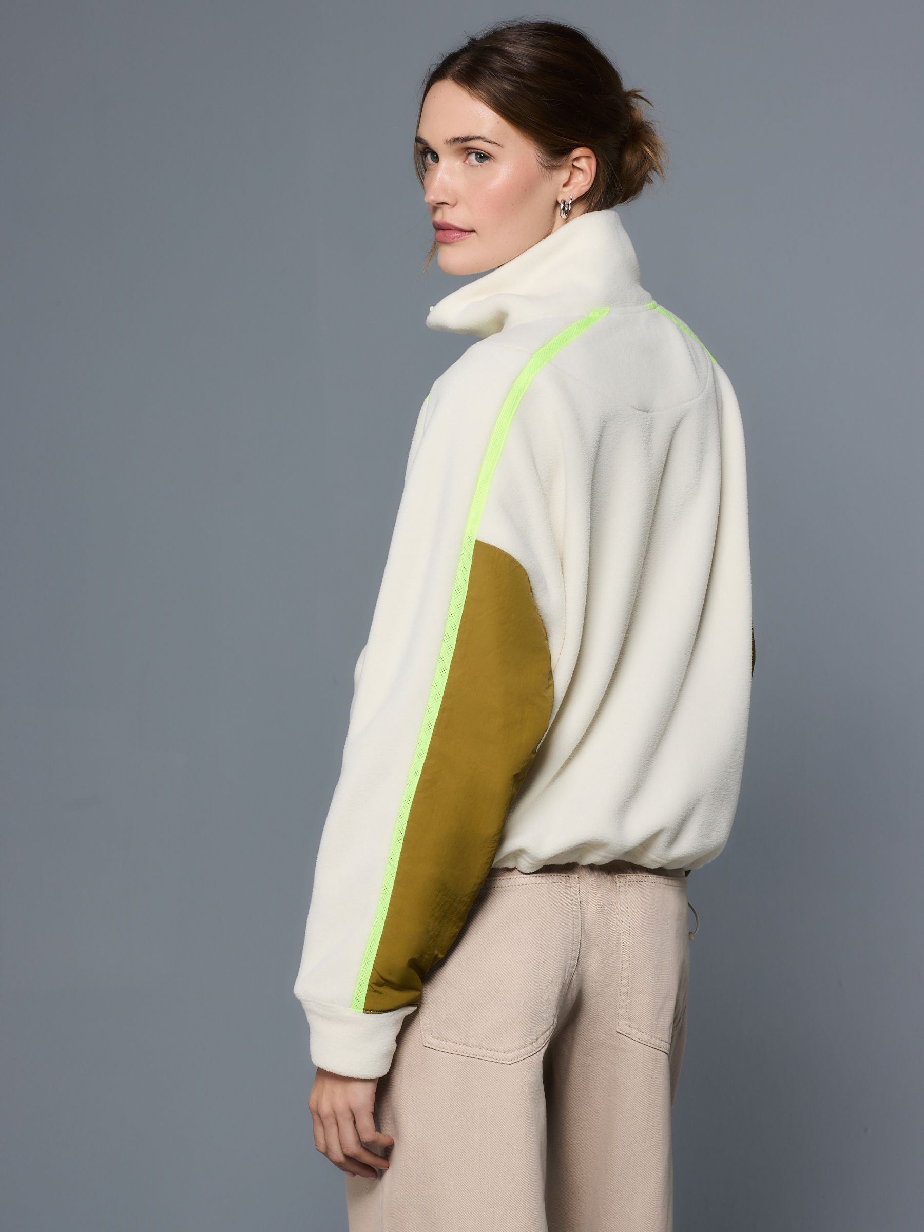 Ecru Half Zip Fleece with Colourblock Panels