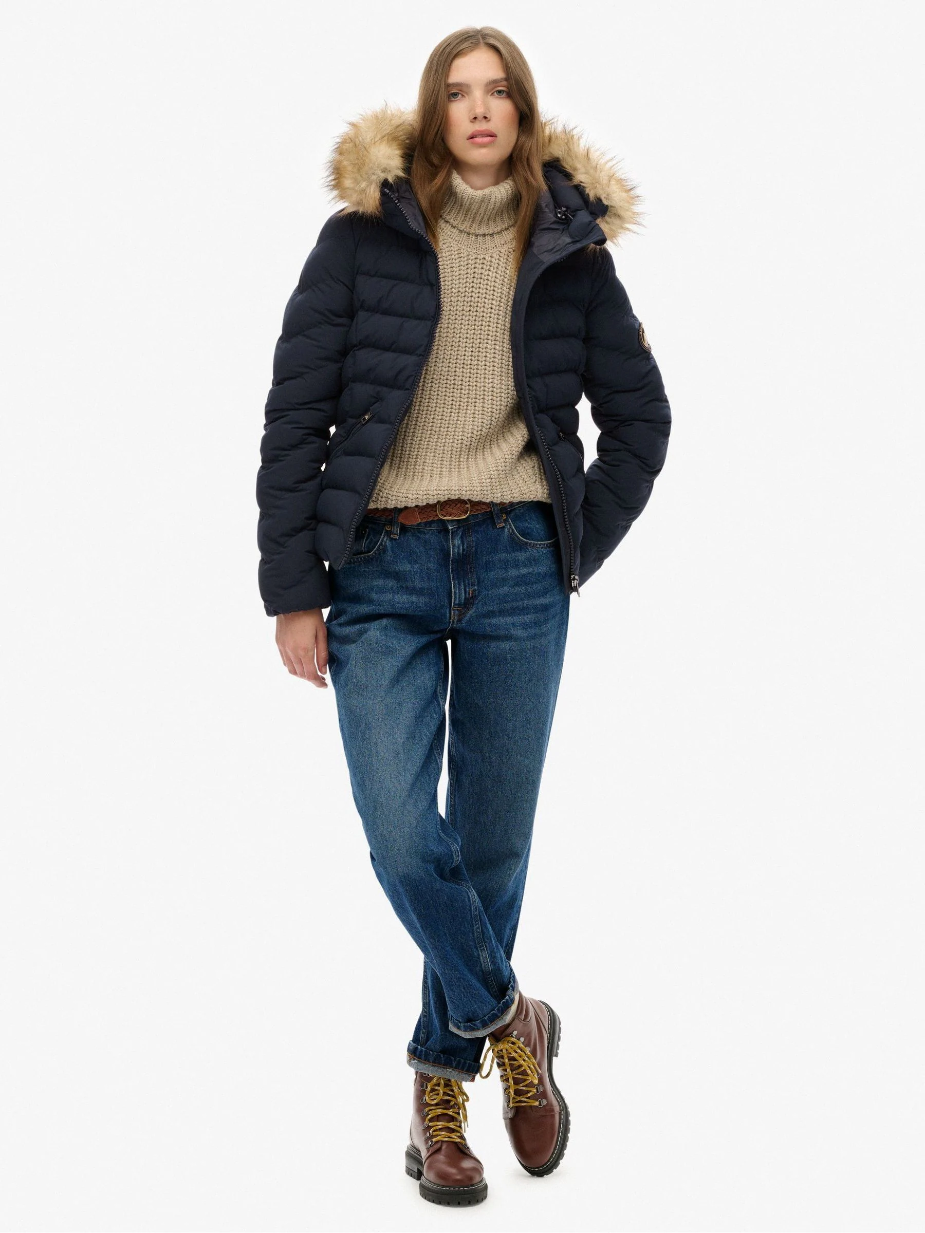 Superdry Blue Fuji Faux Fur Hood Padded Jacket