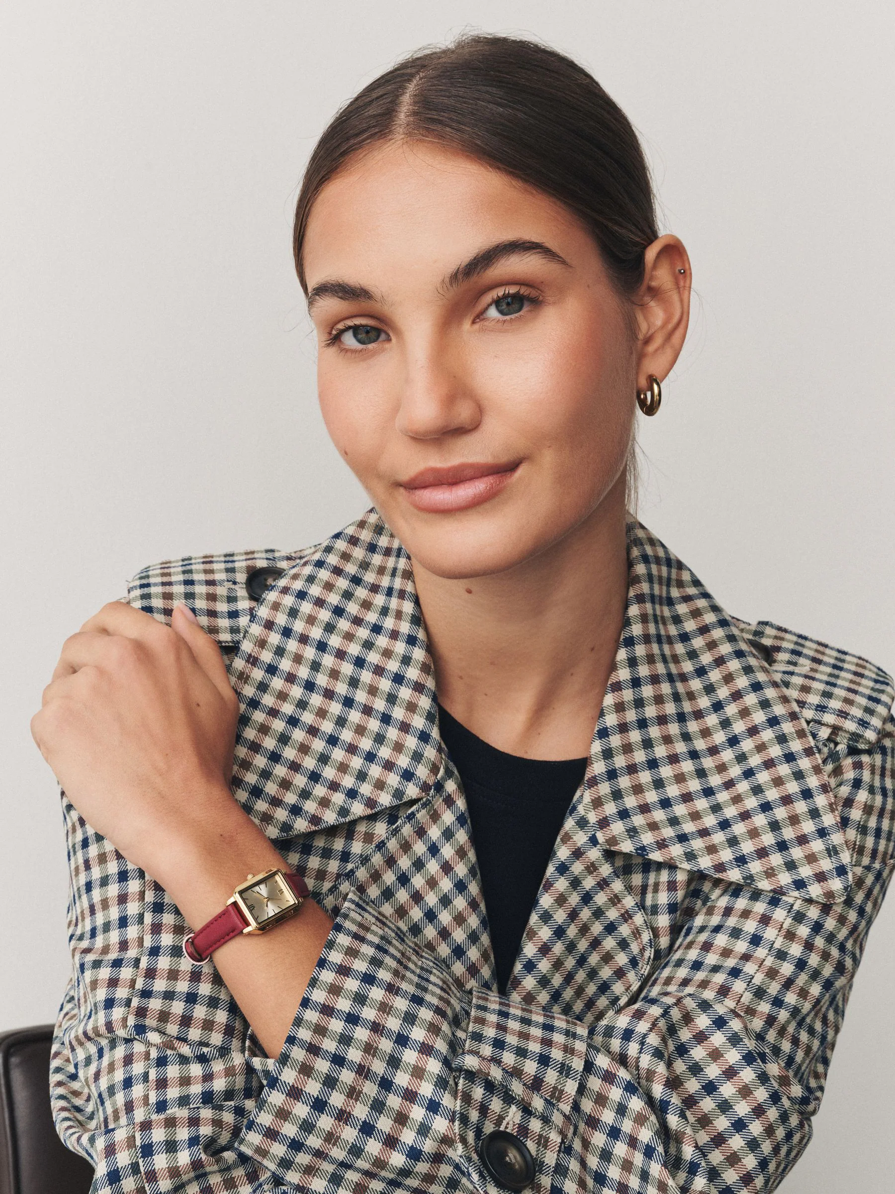 Burgundy Red Strap Rectangle Dial Watch