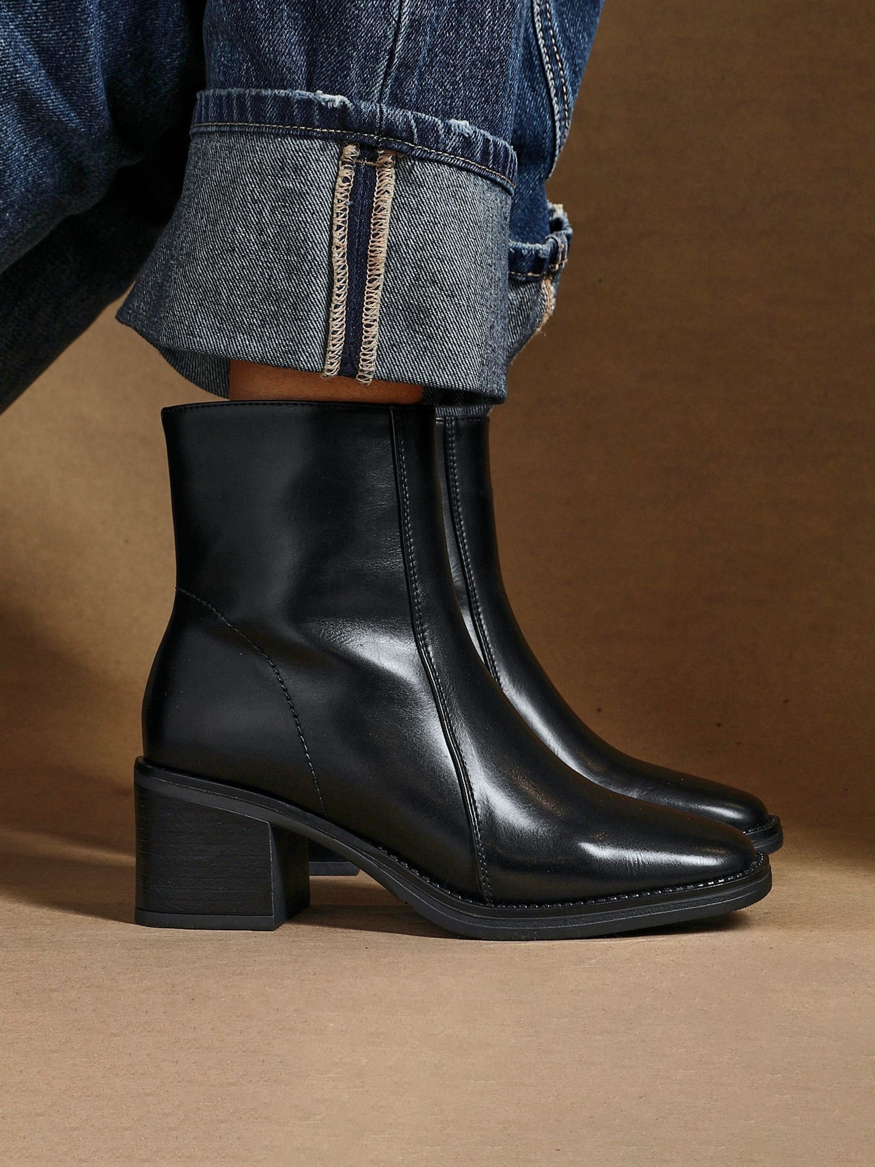 Linzi Black Wander Block Heel Ankle Boots