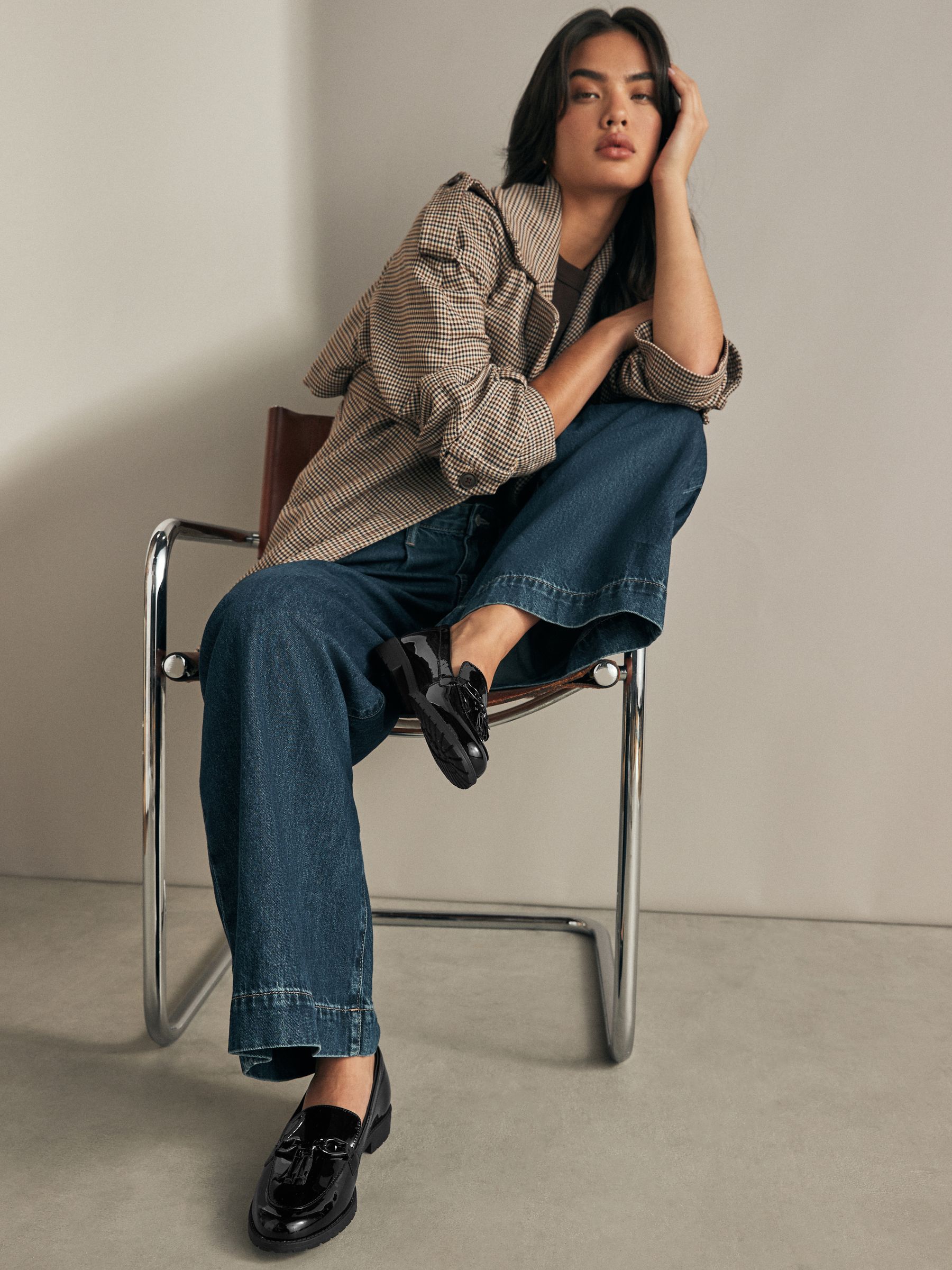 Black Patent Tassel Hardware Detail Loafers