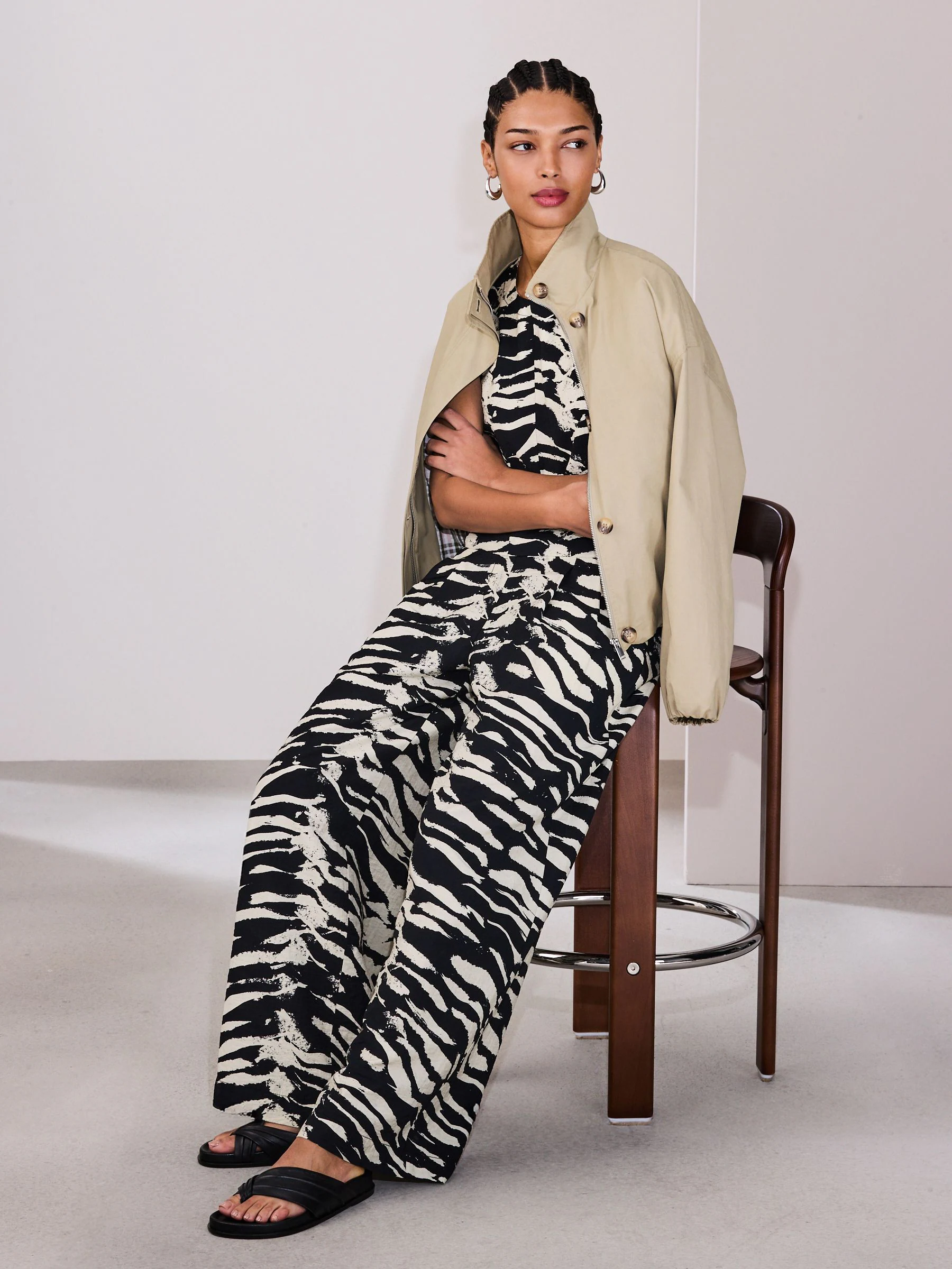 Black/White Wide Leg Trousers With Linen