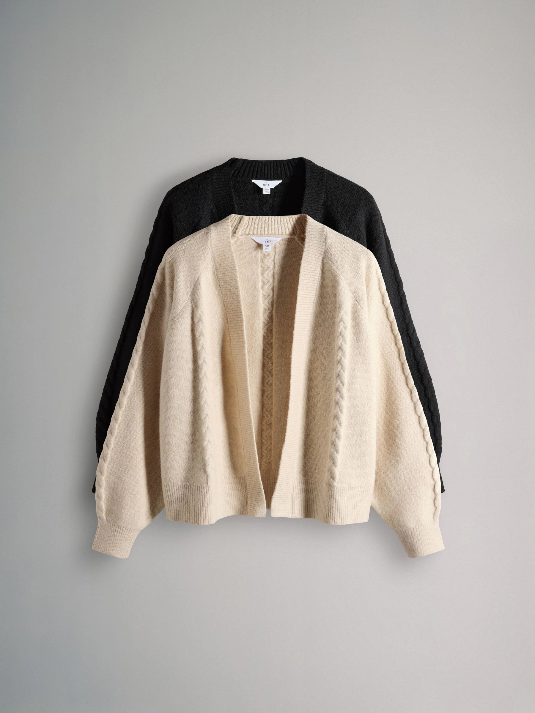 The Set 2 Pack Knitted Cable Cardigans Cream/Black