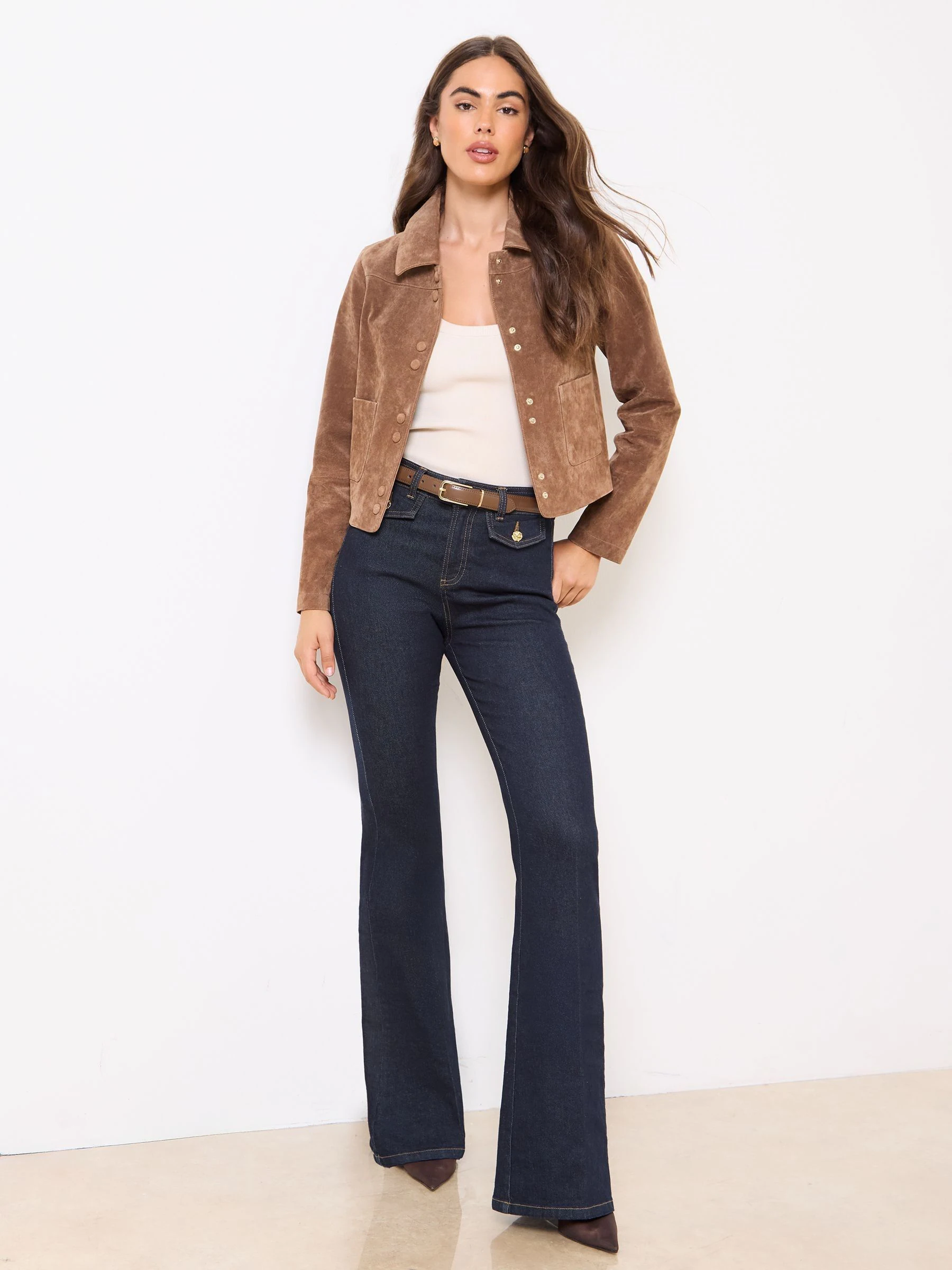 Lipsy Dark Blue Wash Petite Glam Flare Leg Jeans