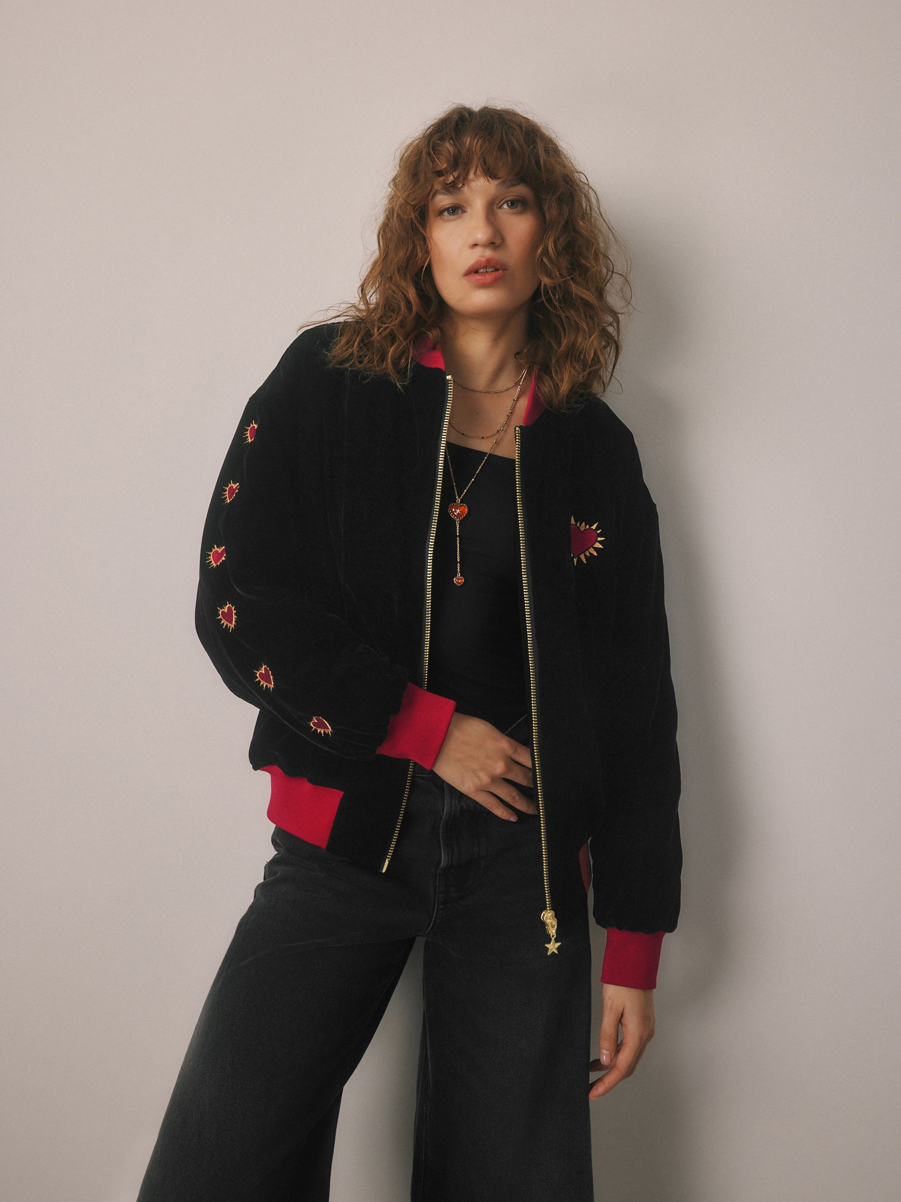 Rockett St George Black Velvet Embroidered Bomber Jacket