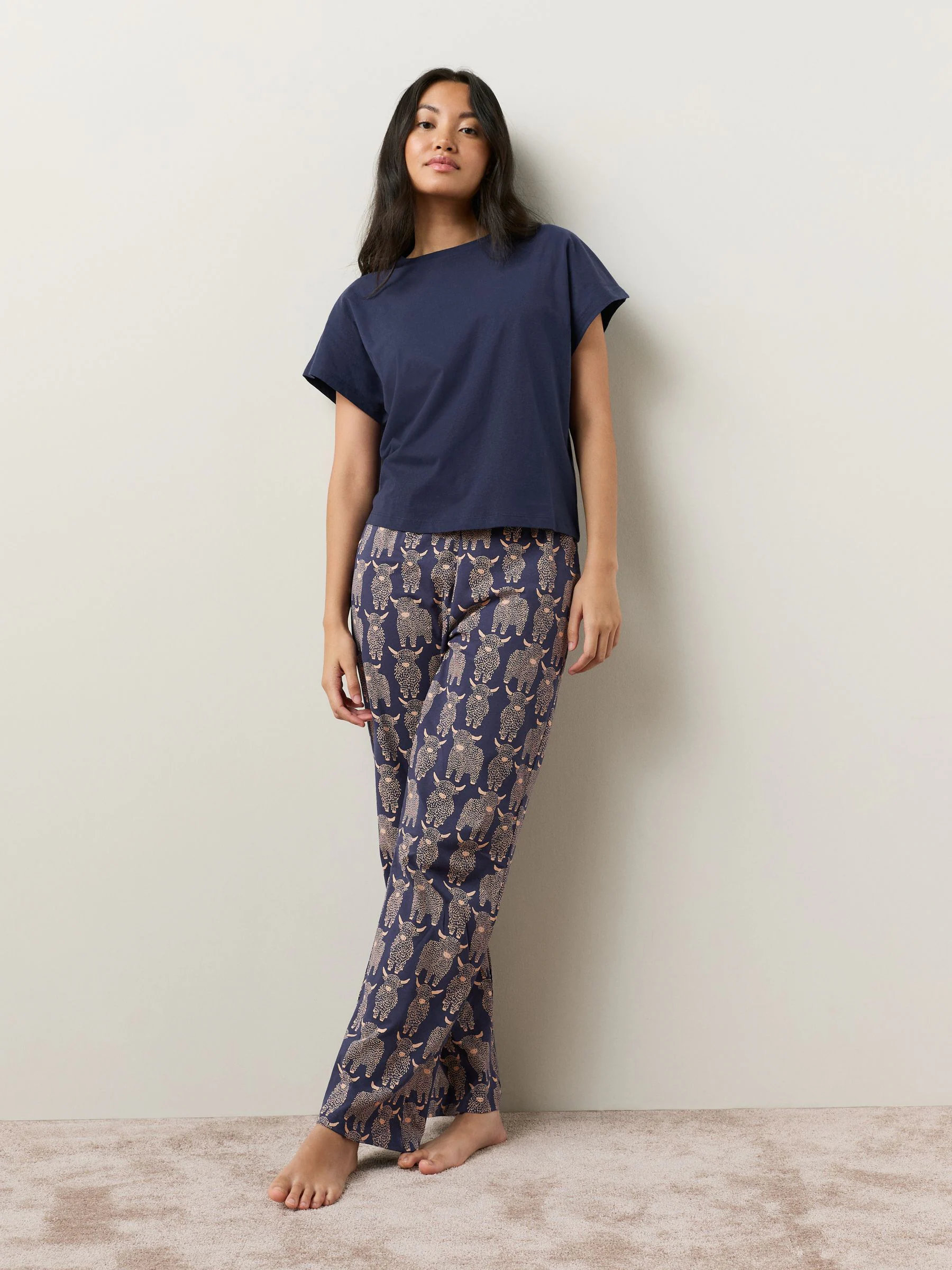 Navy Hamish The Highland Cow Short Sleeve Pyjamas