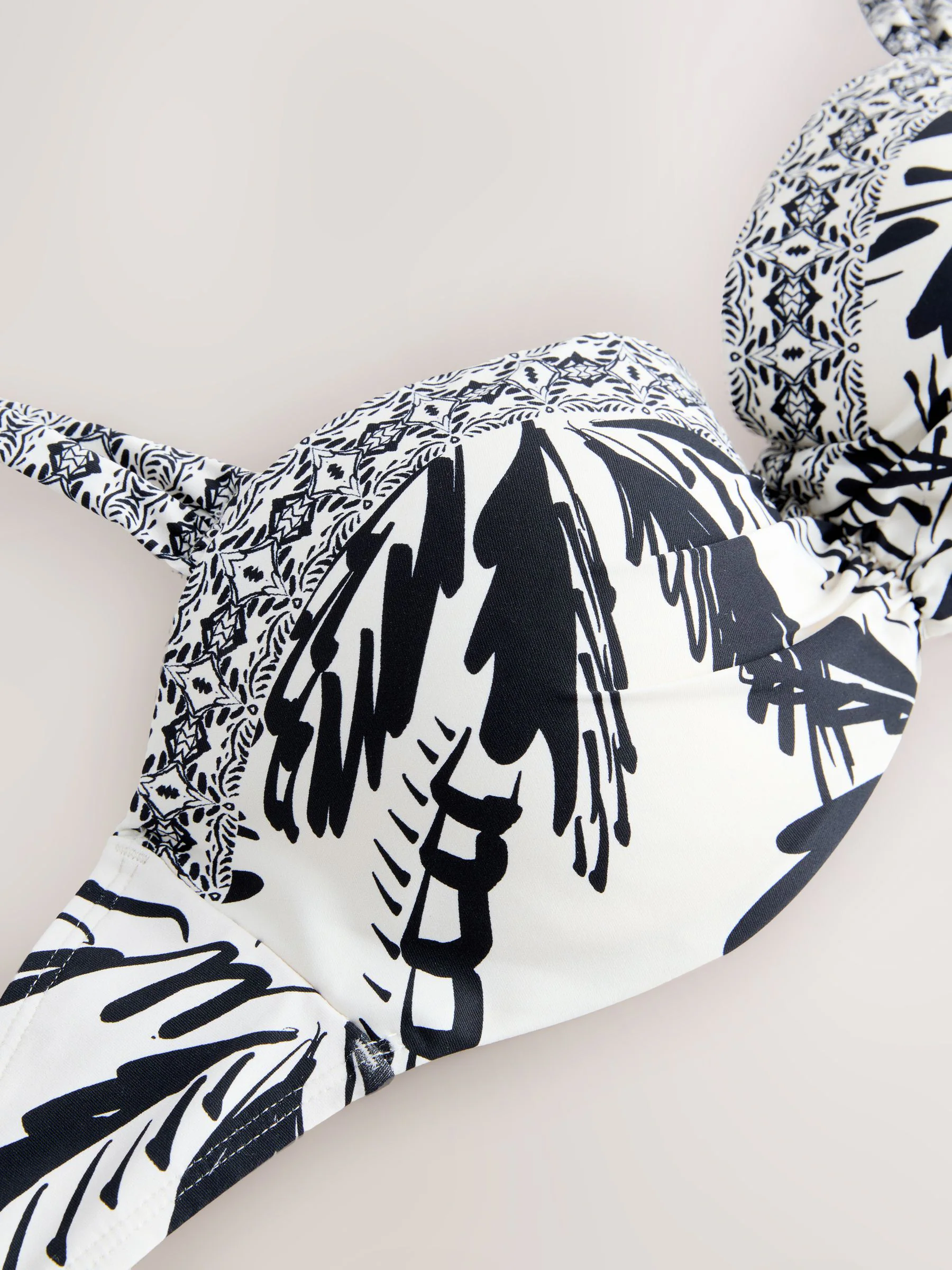 Black/Cream Palm Wired Bandeau Bikini Top