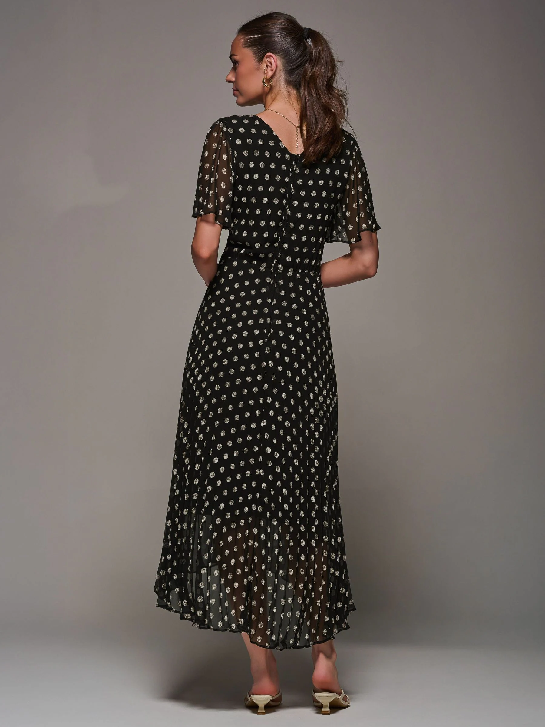 Jolie Moi Black Chiffon Pleated Dip Hem Maxi Dress
