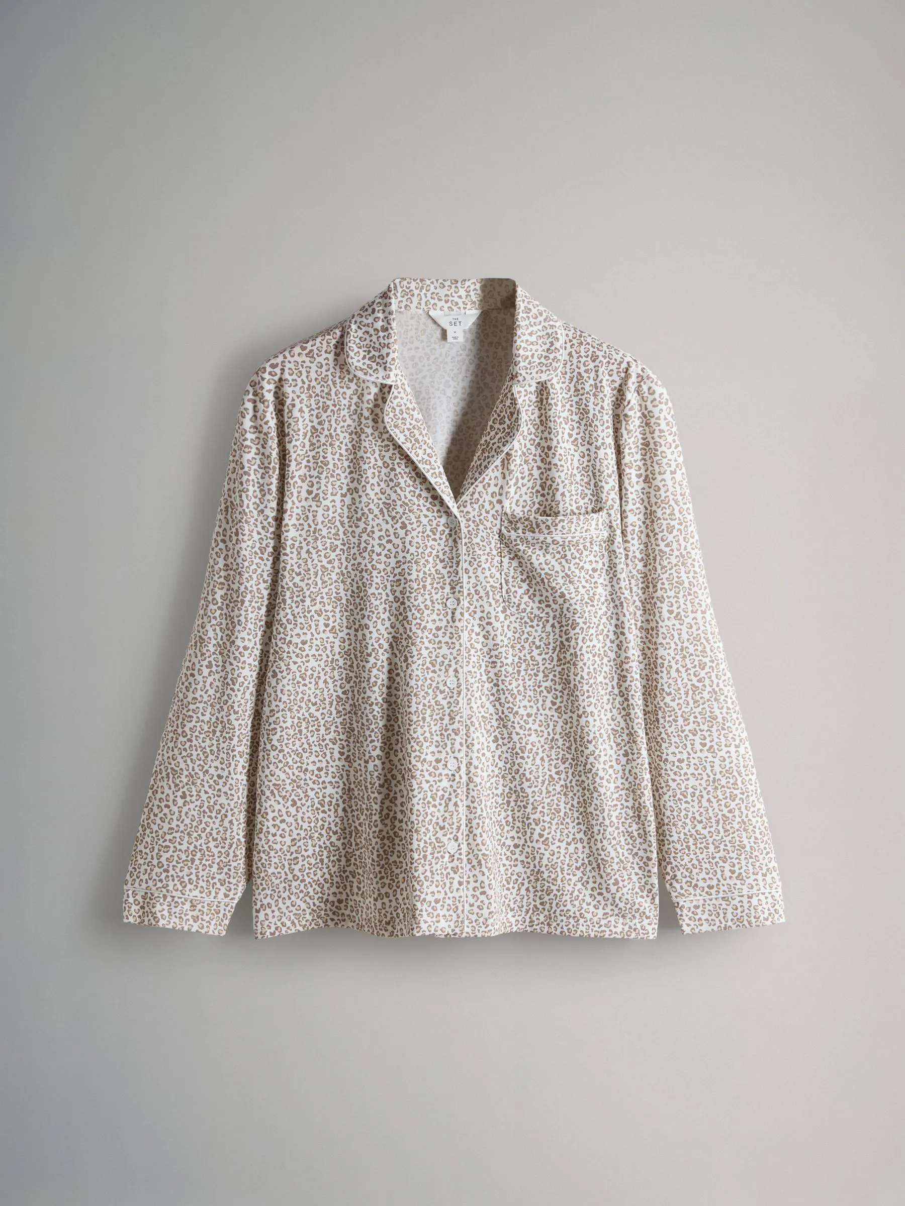 The Set 2 Pack Polyester Viscose Blend Button Through Long Pyjamas with Piping Animal/Pink