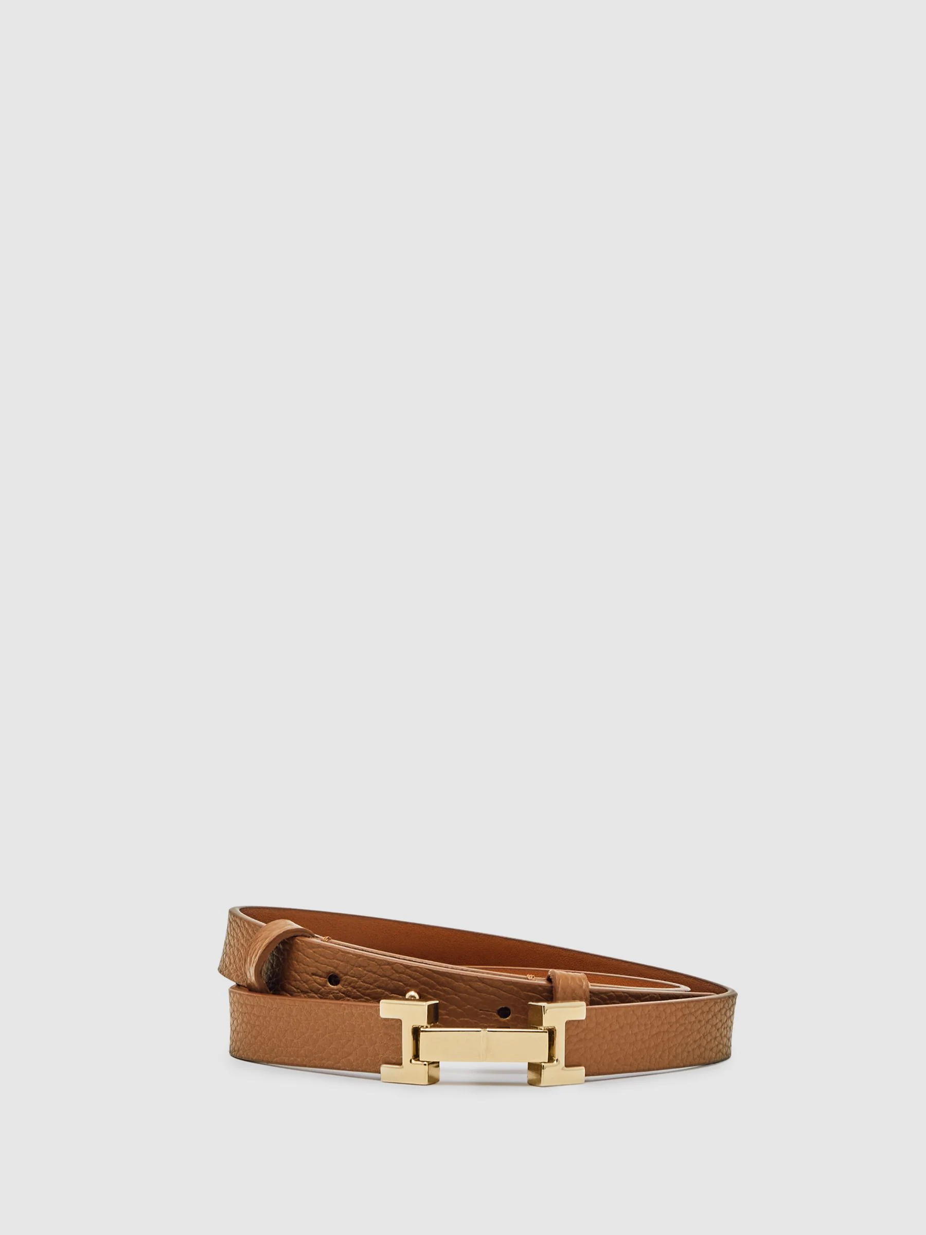 Reiss Tan Hayley Leather Square Hinge Belt