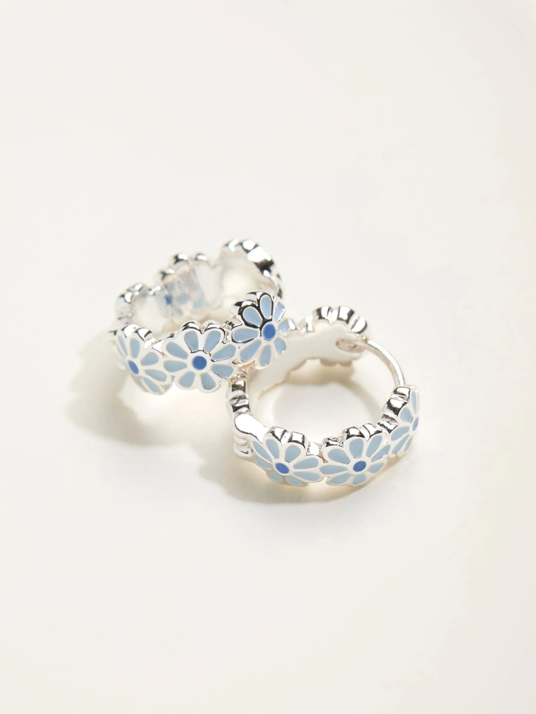 FatFace Silver Tone Daiy Enamel Hoop Earrings