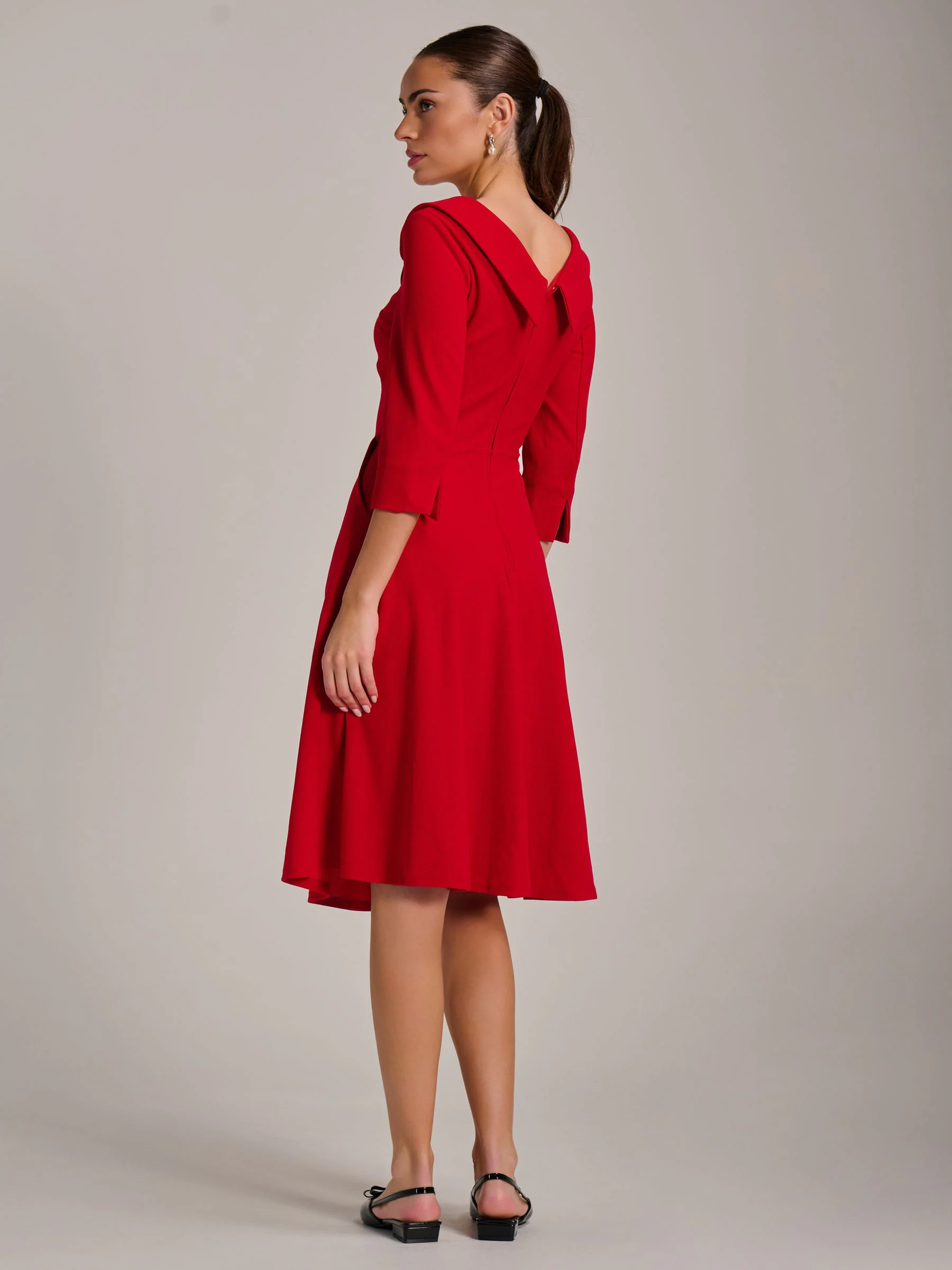 Jolie Moi Red Fold Collar Button Detail Dress